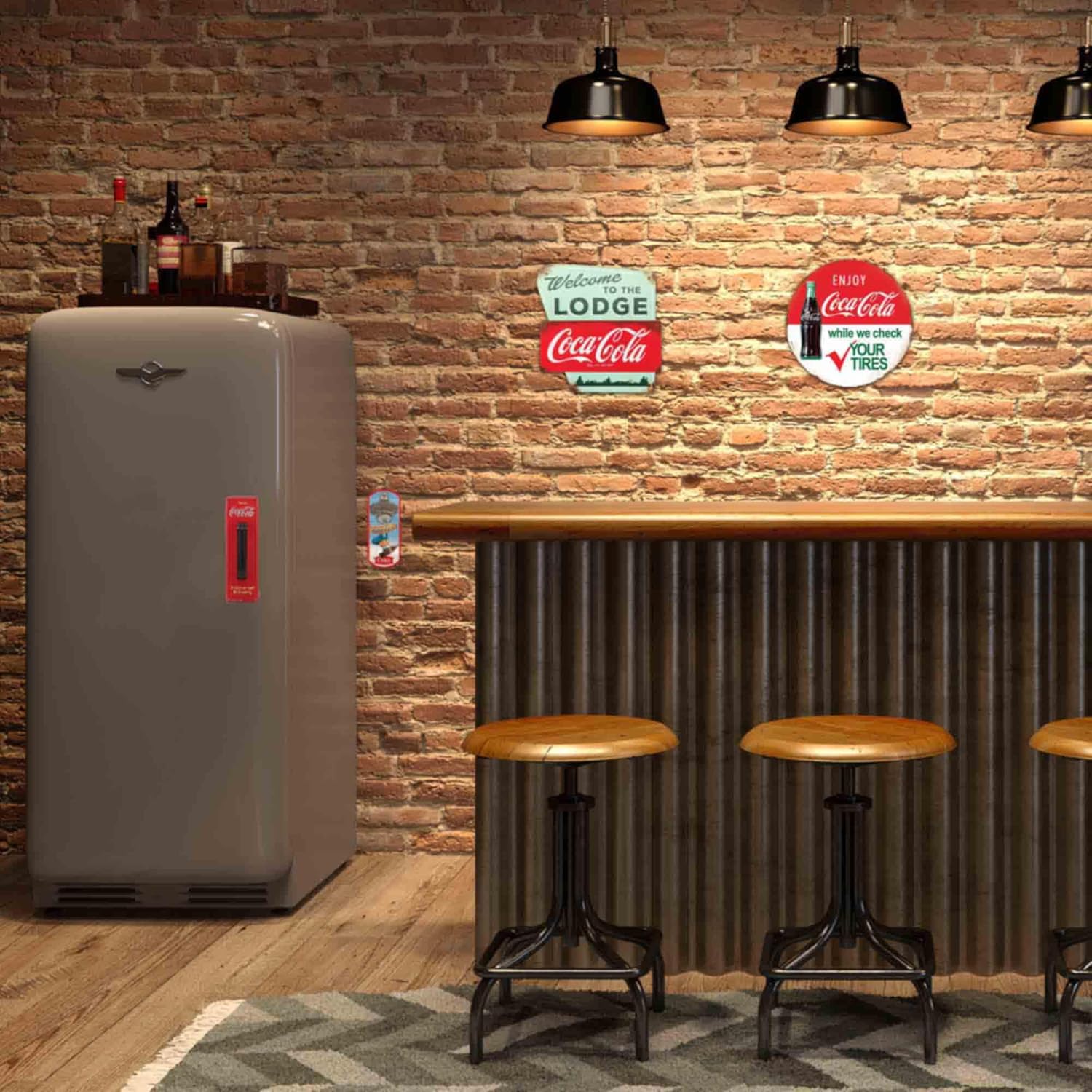 Coca-Cola Welcome to the Lodge – Letrero de metal en relieve, decoración de pared vintage para cabaña, cabaña o cueva de hombre