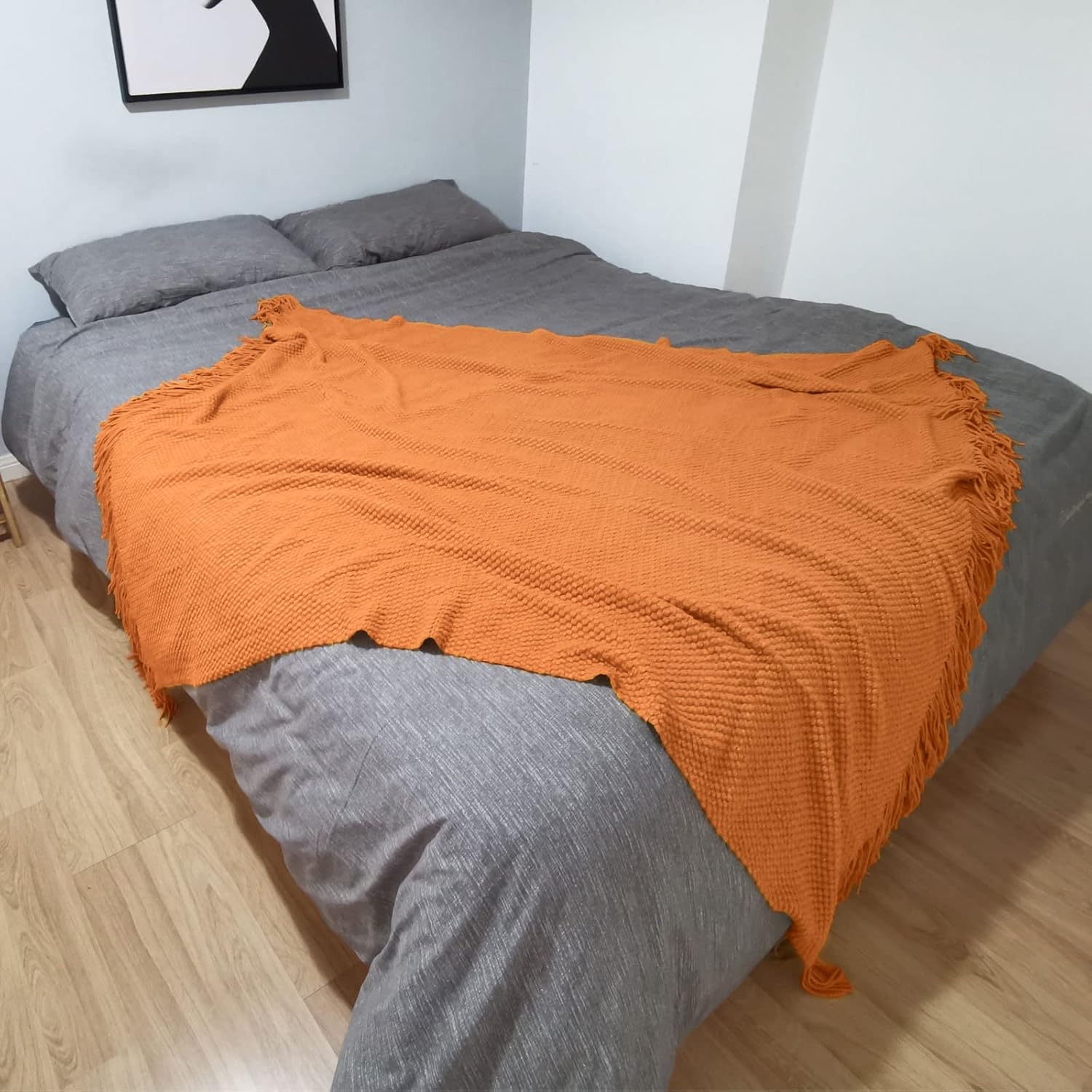 LOMAO Manta de punto con borlas con textura de burbujas, manta ligera para funda de sofá, decoración del hogar (naranja, 50 x 60 pulgadas)