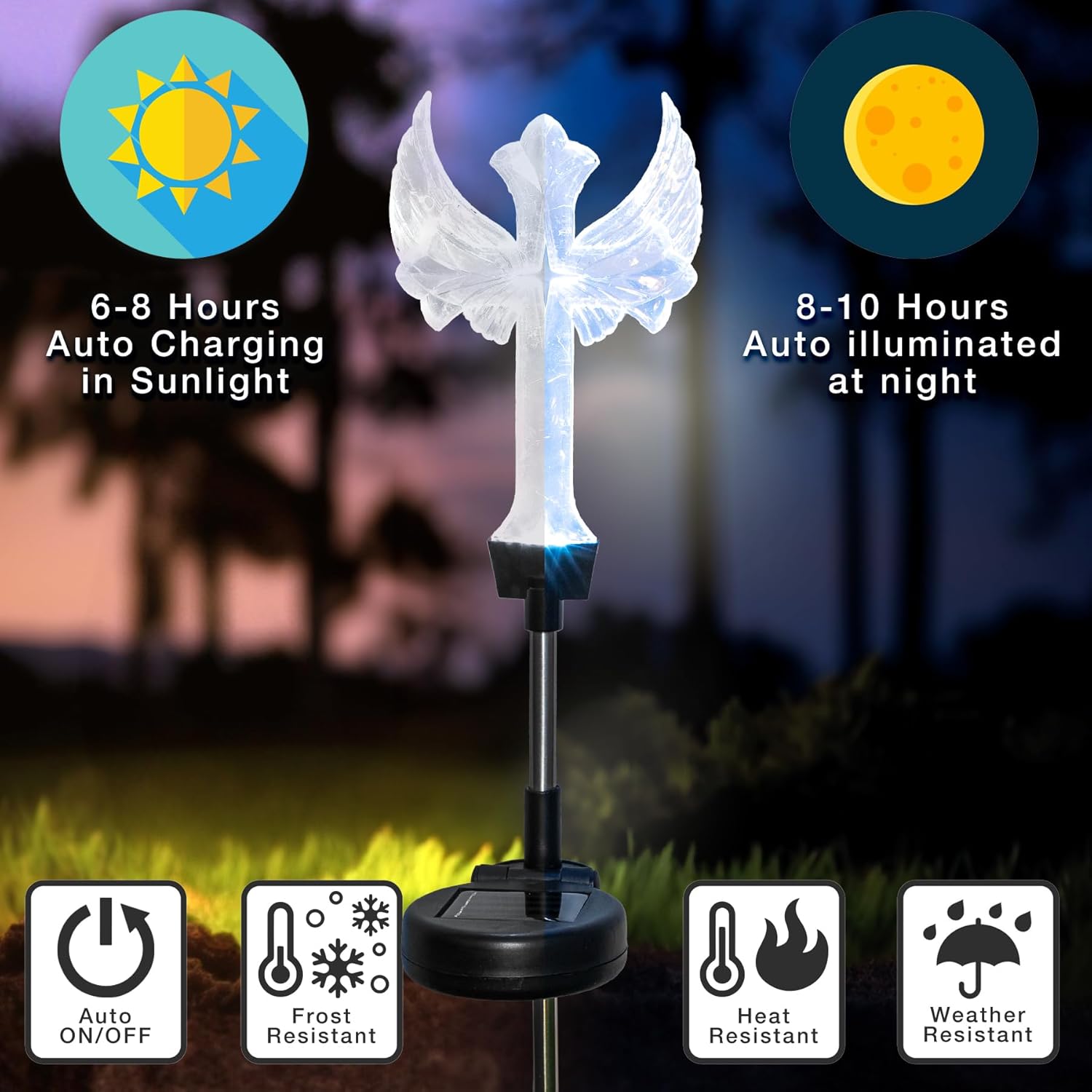 Crosslight Estaca de cruz LED solar (3 paquetes), color blanco, ideal para decoración conmemorativa, tumba, Navidad y cementerio, perfecto para