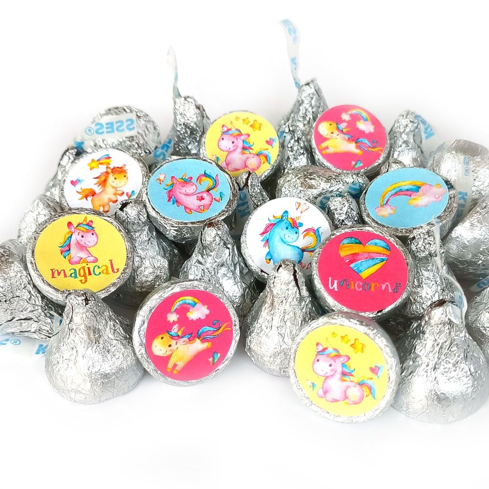 Unicorn Labels for Hershey’s Kisses Chocolates by Adore By Nat – Birthday Baby Shower Party Favor Stickers – Set of 240