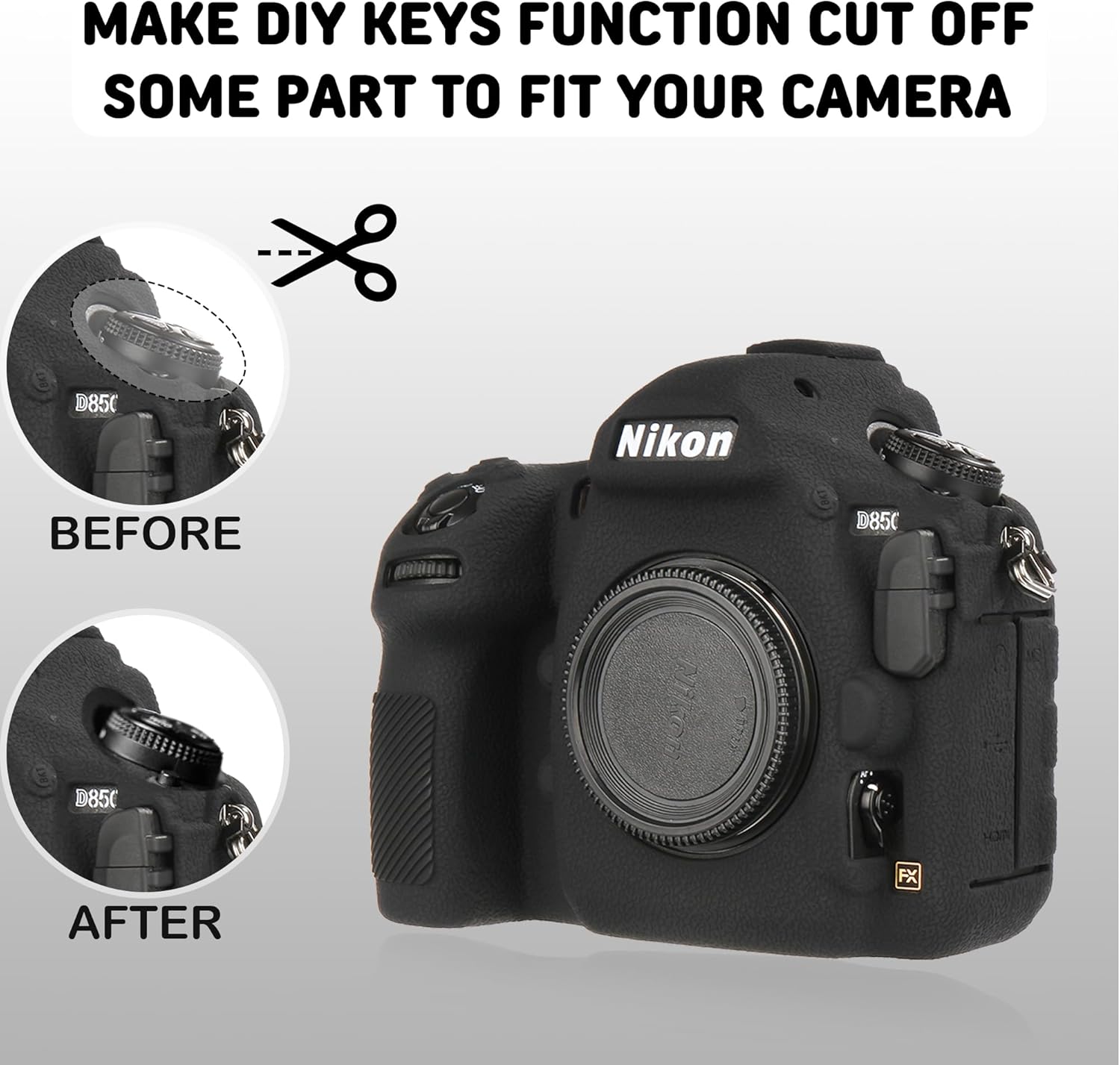 STSEETOP Funda de cámara para Nikon D850 – Funda protectora de silicona para DSLR, jaula desmontable, a prueba de golpes, a prueba de polvo (negro)