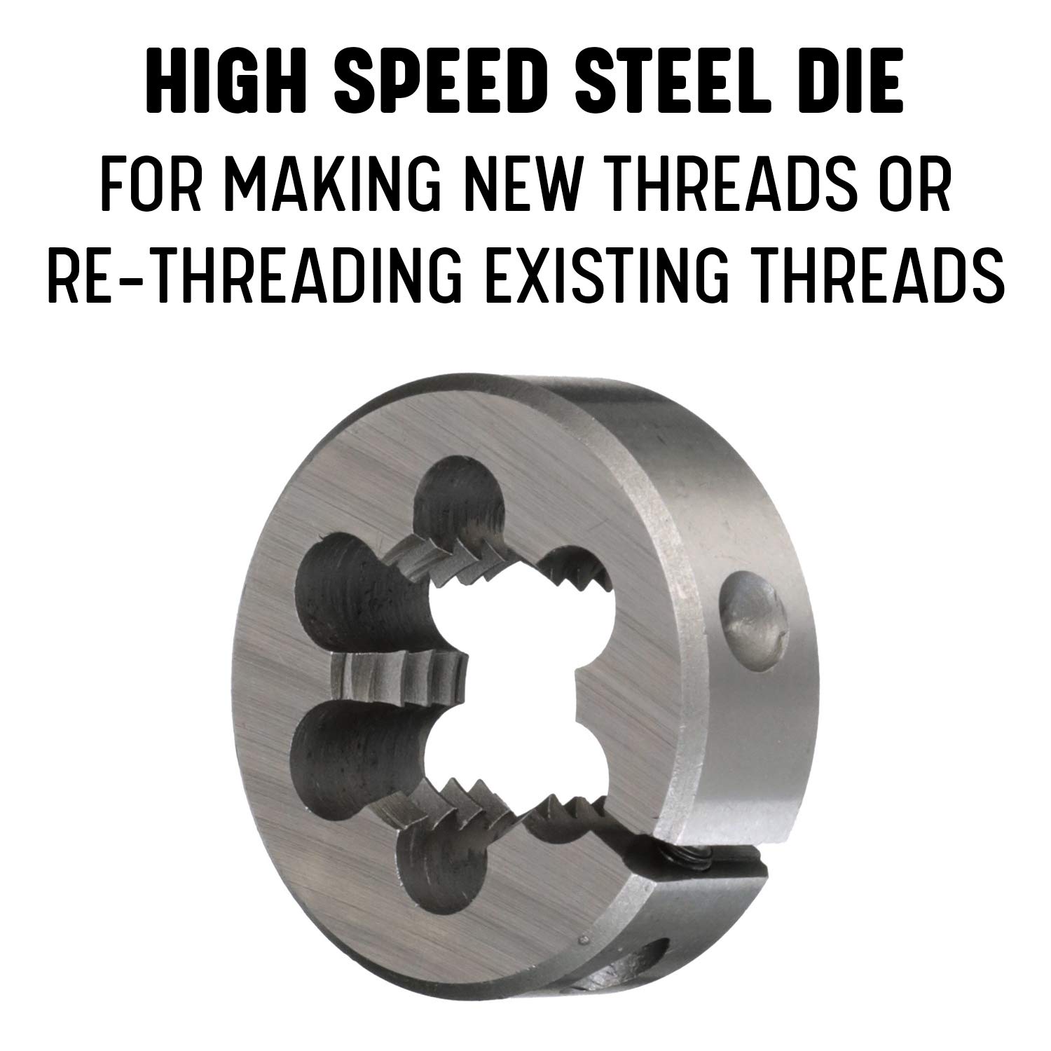 Troquel cilíndrico para roscar, ajustable, de Drill America DWT, de acero rápido (#0-80, 2-12 pulgadas, M1-M52, mano derecha e izquierda, diámetro