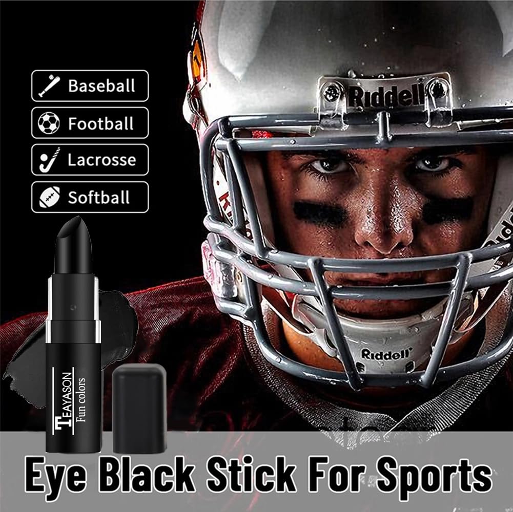 GL-Turelifes Juego de 3 piezas de pintura facial en barra negra, palo negro de ojos, fútbol, béisbol, softball, pintura facial impermeable para