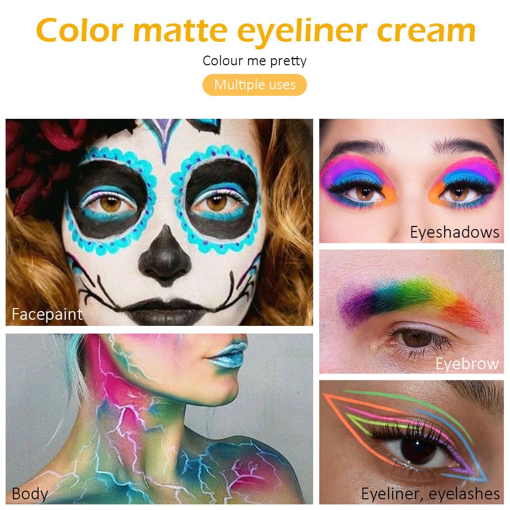 evpct Juego de 6 delineadores de ojos de gel blanco, rosa, cian, verde, rosa, rojo, marrón, negro, impermeable, a prueba de manchas, crema para