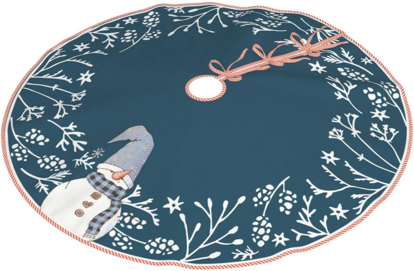 Falda de árbol de Navidad, lindo muñeco de nieve con simples decoraciones botánicas blancas de Navidad, para fiestas de vacaciones, decoración de