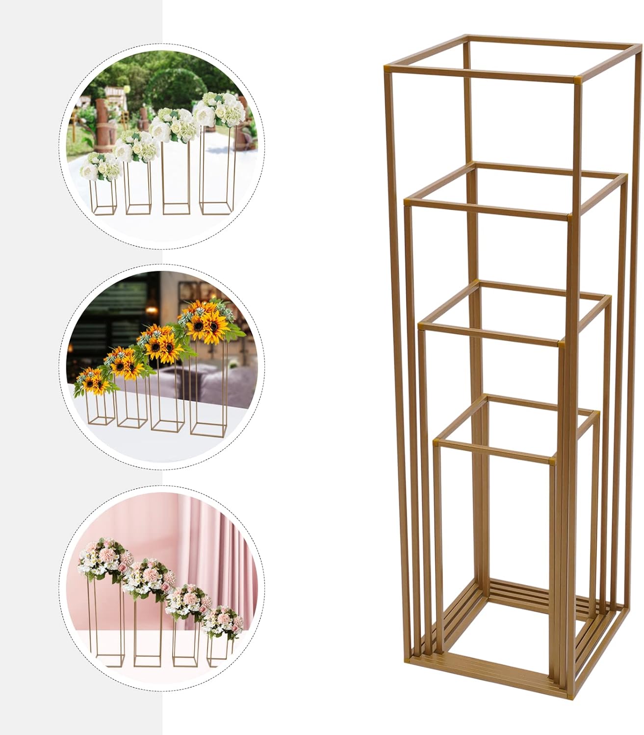 4 piezas de centro de mesa de oro para boda 40608039.4 in de metal geométrico columna soporte de flores para boda, floreros, decoración de centros