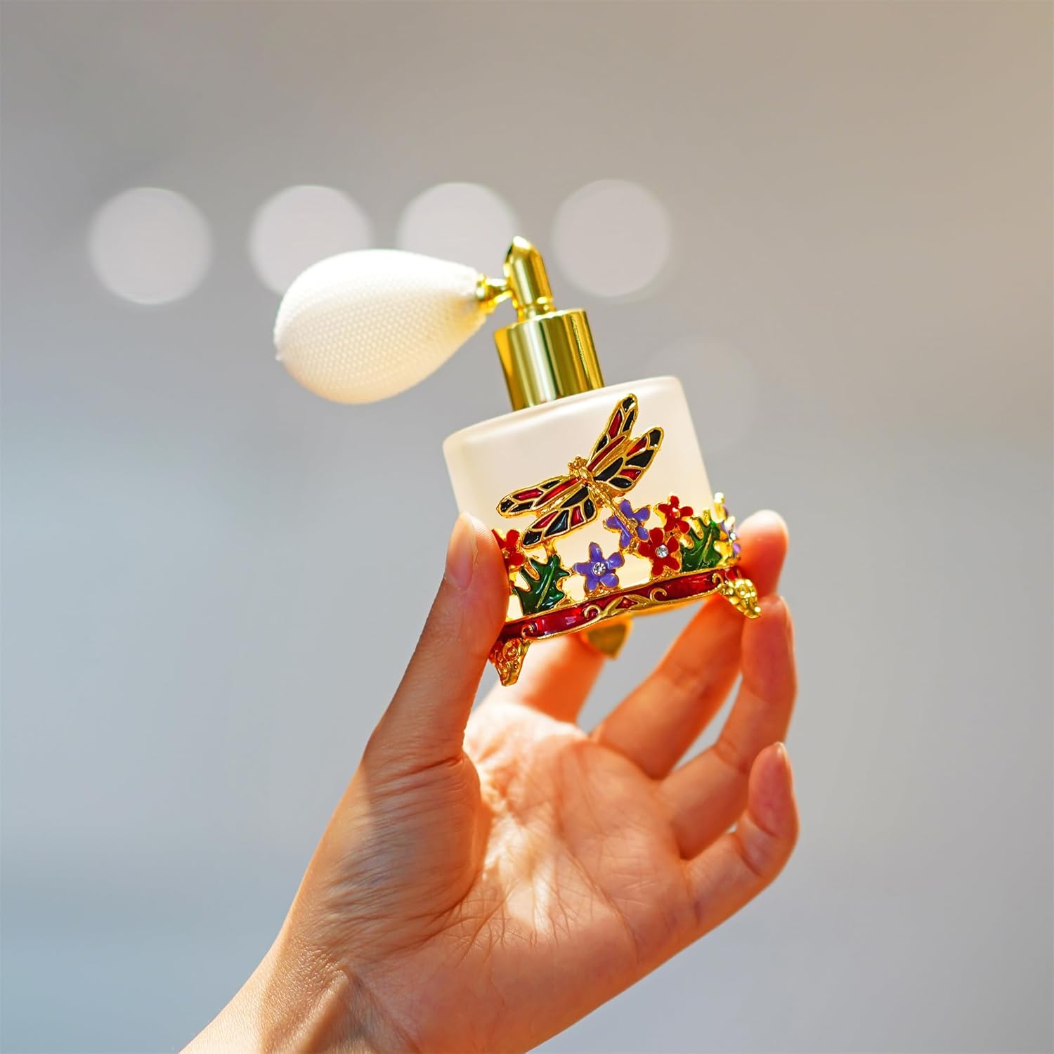 YU FENG Botella de perfume vintage de libélula, botella de perfume redonda recargable de 0.5 fl oz, atomizadores, botellas de vidrio esmerilado,