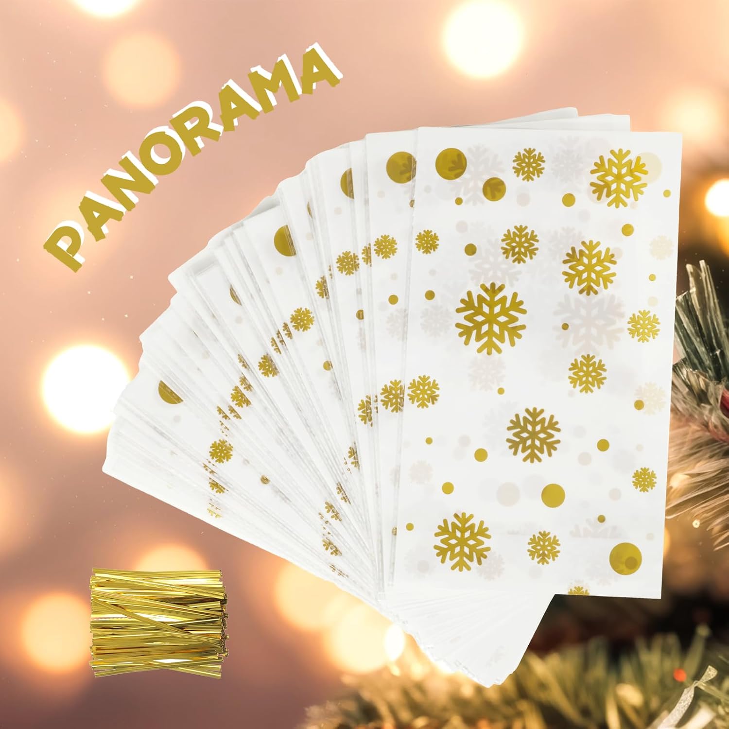 utus – 100 bolsas de regalo de Navidad con copos de nieve, Papá Noel, bolsas de plástico planas de celofán para panadería, palomitas de maíz,