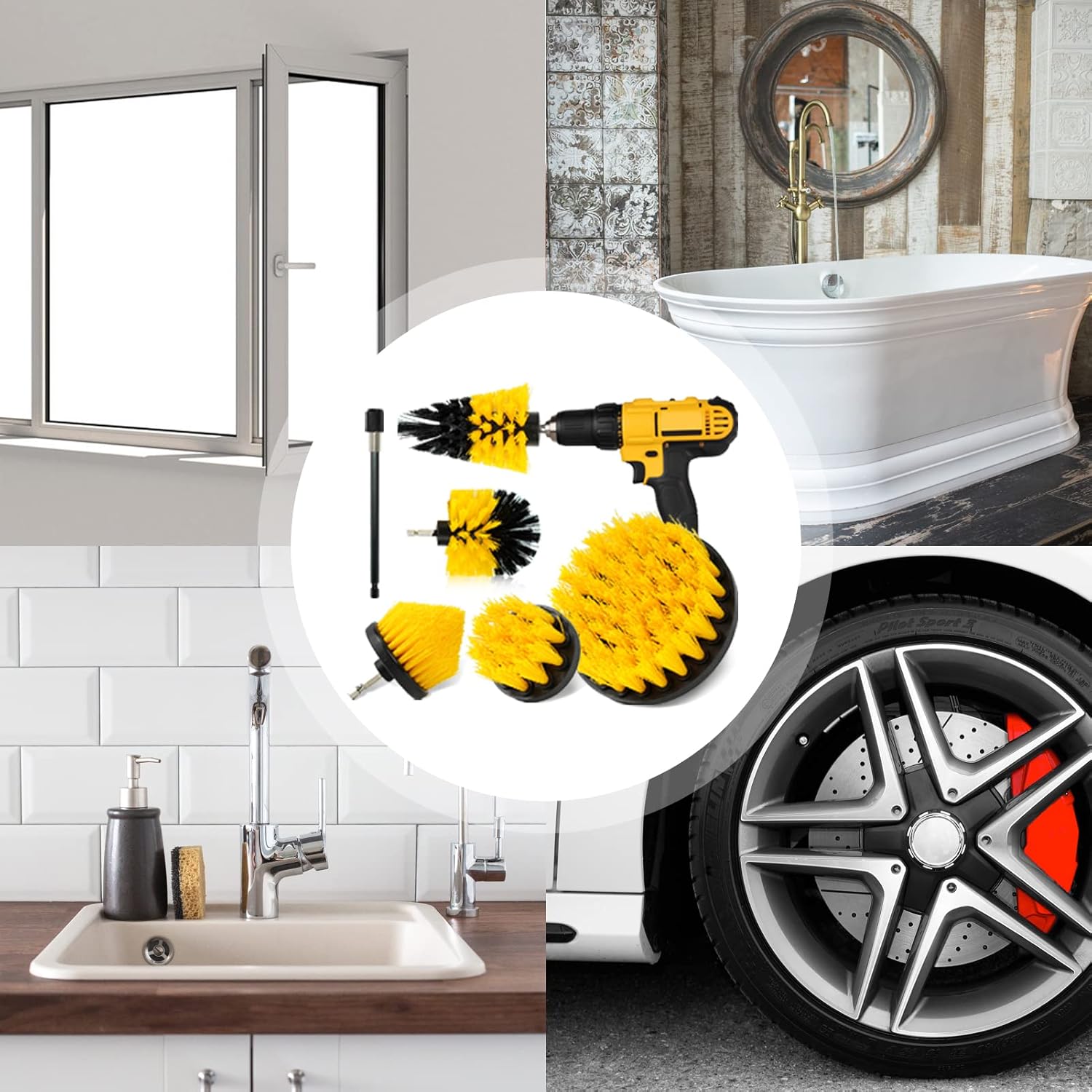 EsLuker.ly – Juego de 6 accesorios para cepillos de taladro, kit de limpieza multiusos con accesorio prolongado para lechada, ducha, bañera,