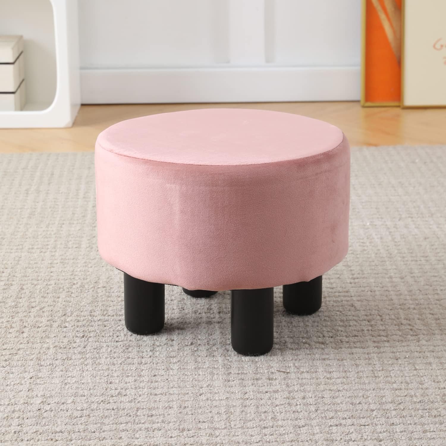 Cpintltr Taburete redondo otomano de terciopelo para sofá, escritorio, taburete suave acolchado con patas de pino antideslizantes, muebles de varios