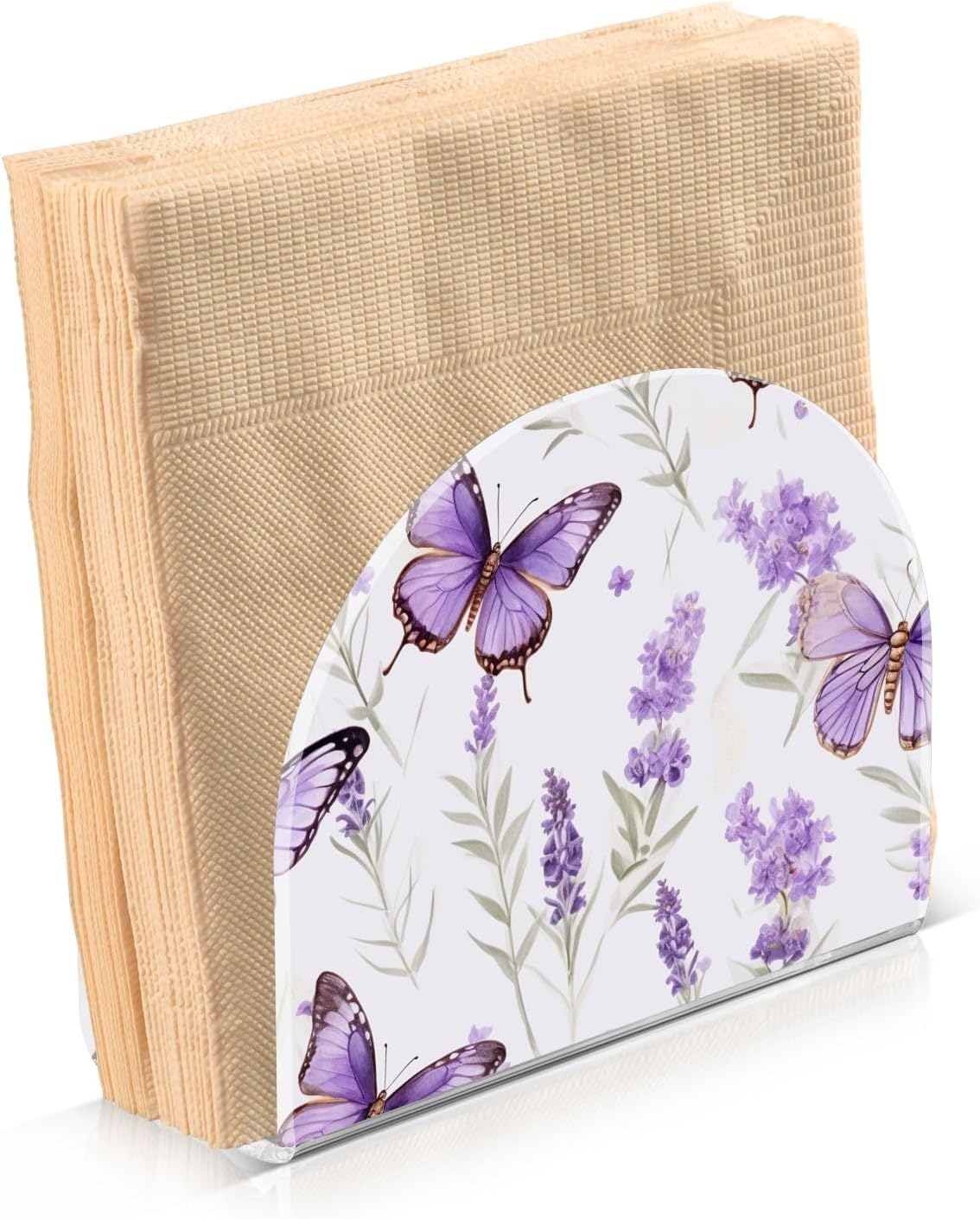 Servilleteros de mesa con mariposas y flores de lavanda para mesa, paquete de 2, soporte decorativo de acrílico para servilletas de cóctel, soporte