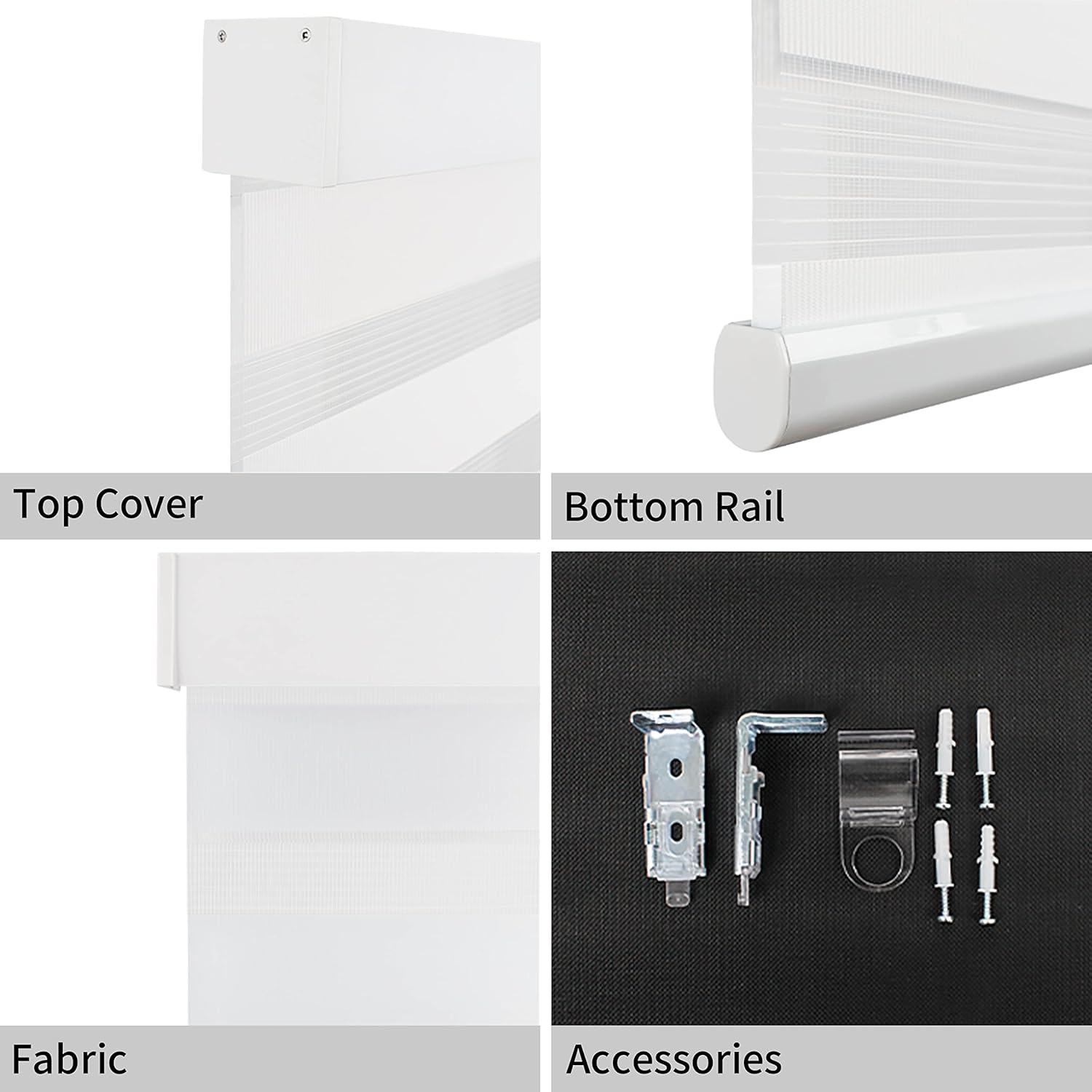 ARLO – Persianas enrollables sin cordones estilo cebra, 22 pulgadas de ancho x 60 pulgadas de alto, filtro de luz, blanco simple, persianas