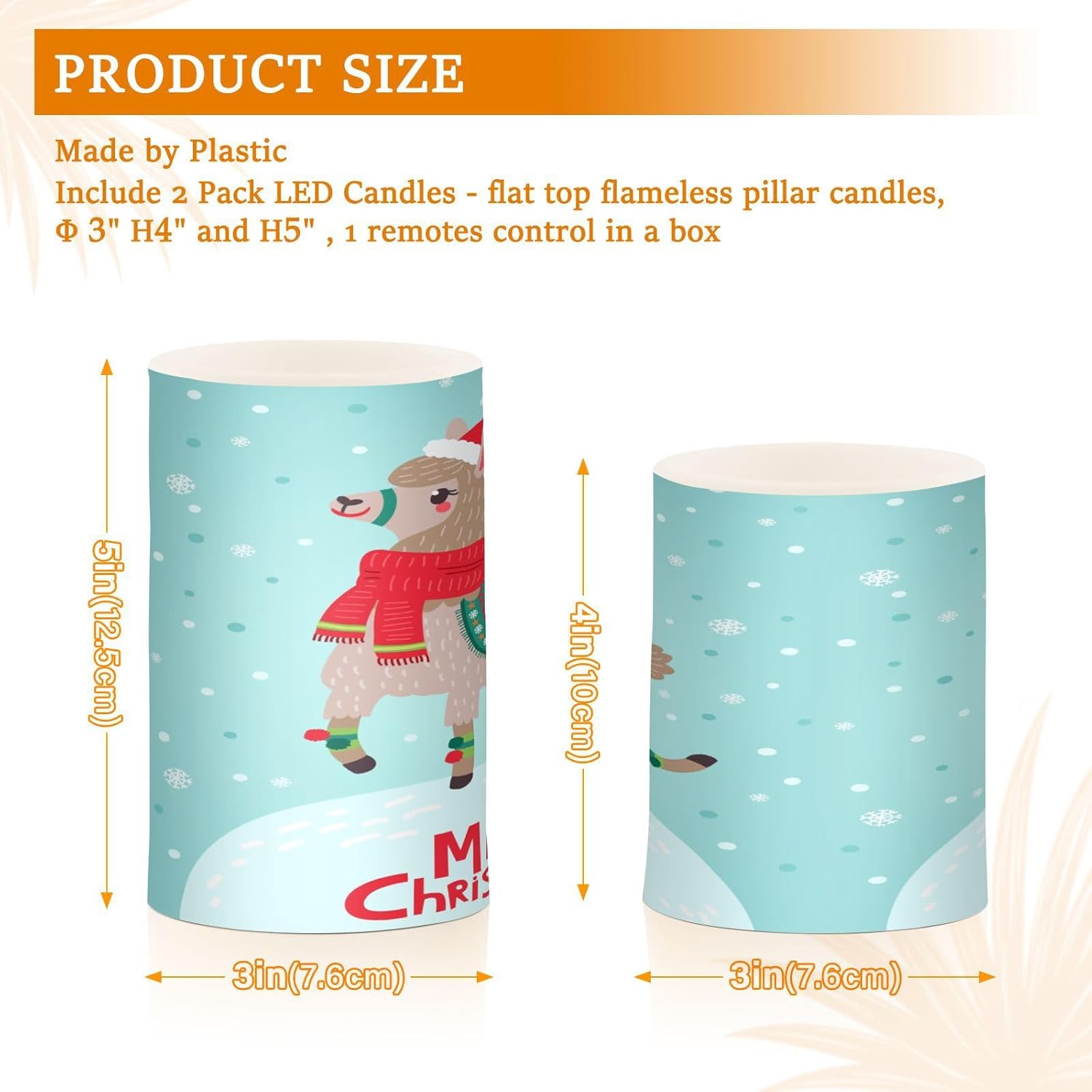Merry Christmas Llama Gift Flameless Candles with Remote Timers Winter Snowflake Pillar Candles for Bedroom Bathroom Outdoor Party Garden Ambient