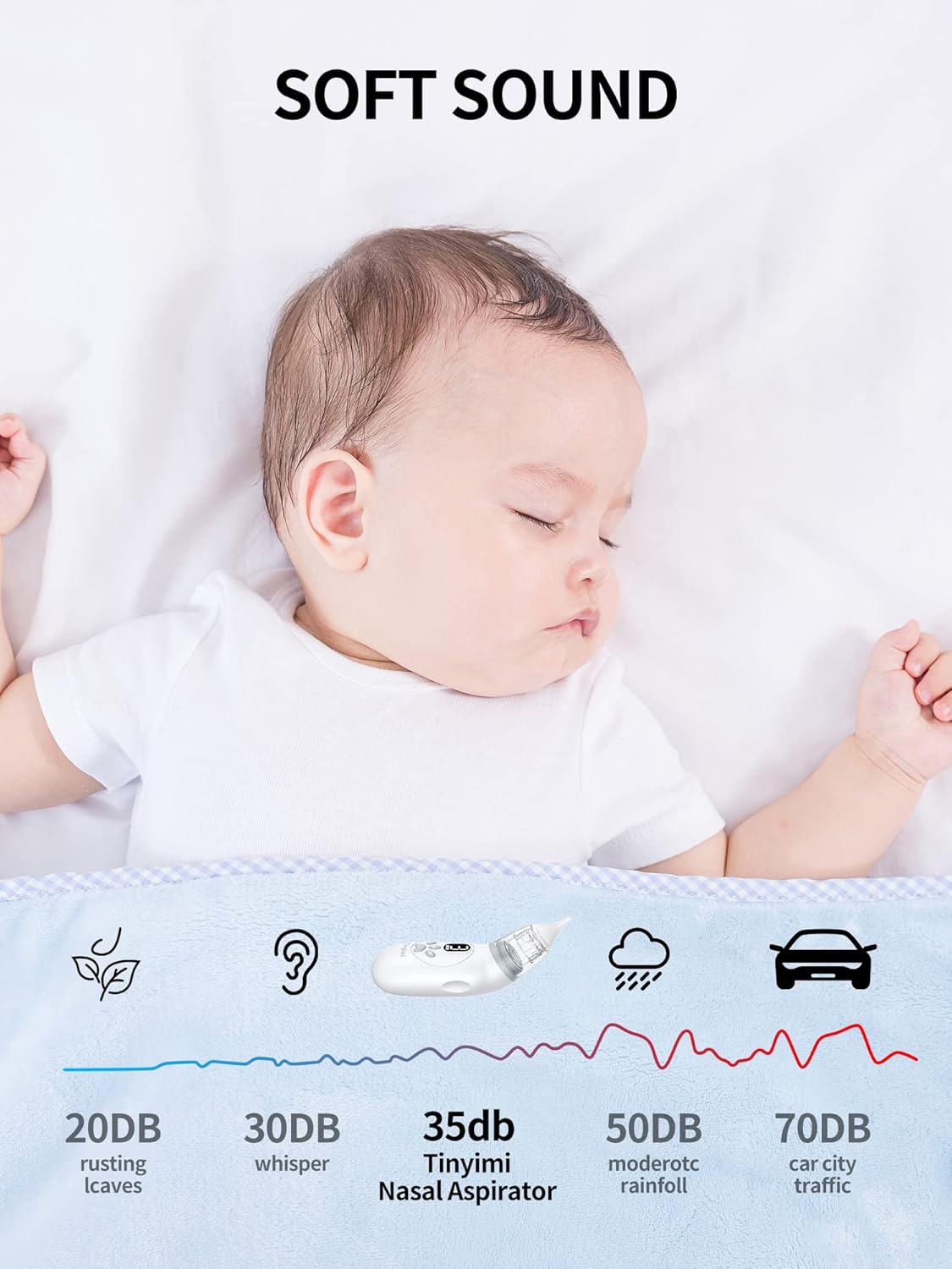 Aspirador nasal para bebé, aspirador eléctrico de nariz para bebé, limpiador de nariz automático con 3 puntas de silicona, 3 niveles de succión y