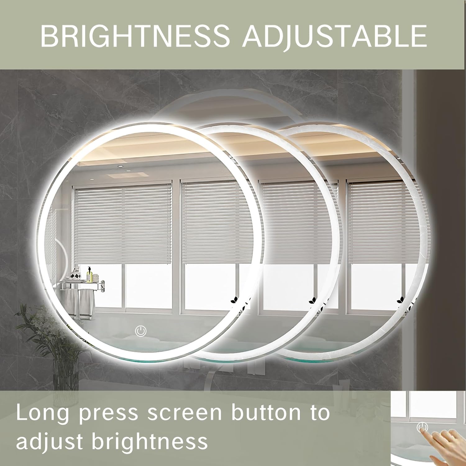 Espejo redondo de tocador con luces de 24 pulgadas para baño, espejos circulares iluminados con película inastillable para decoración de pared,