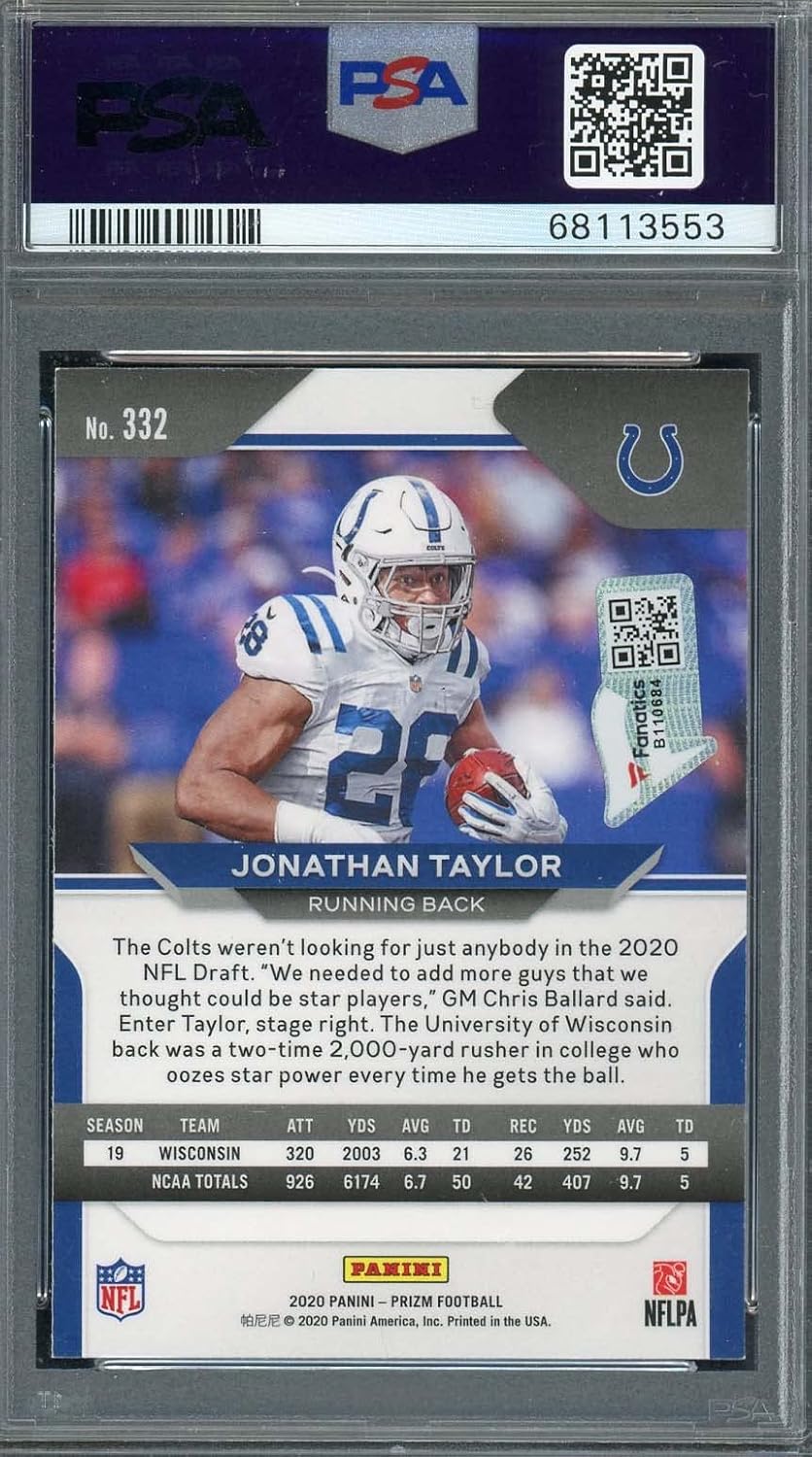Jonathan Taylor 2020 Panini Prizm Signed Rookie Card #332 Auto Graded PSA 9