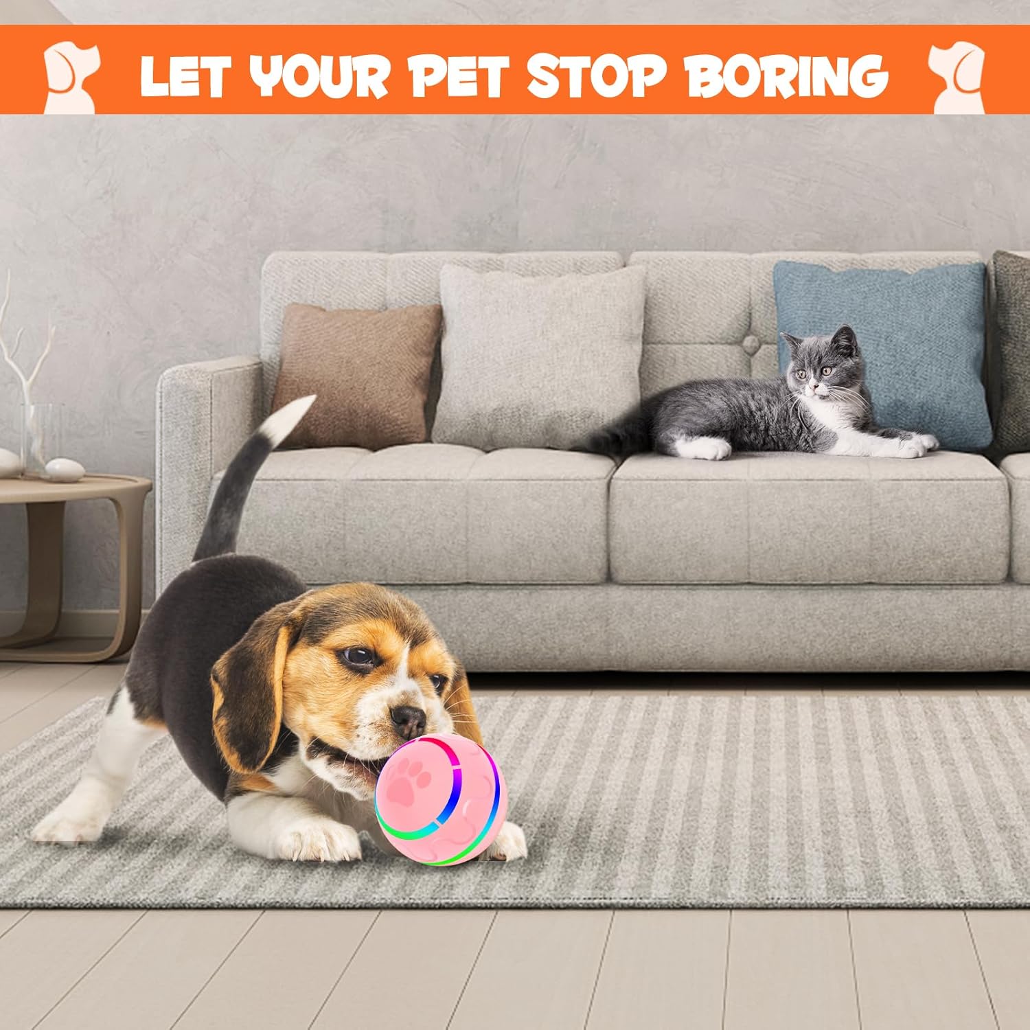 IFurffy Pelota para mascotas Peppy para perros con control remoto, juguete interactivo para perros con luces LED de flash para razas pequeñas,