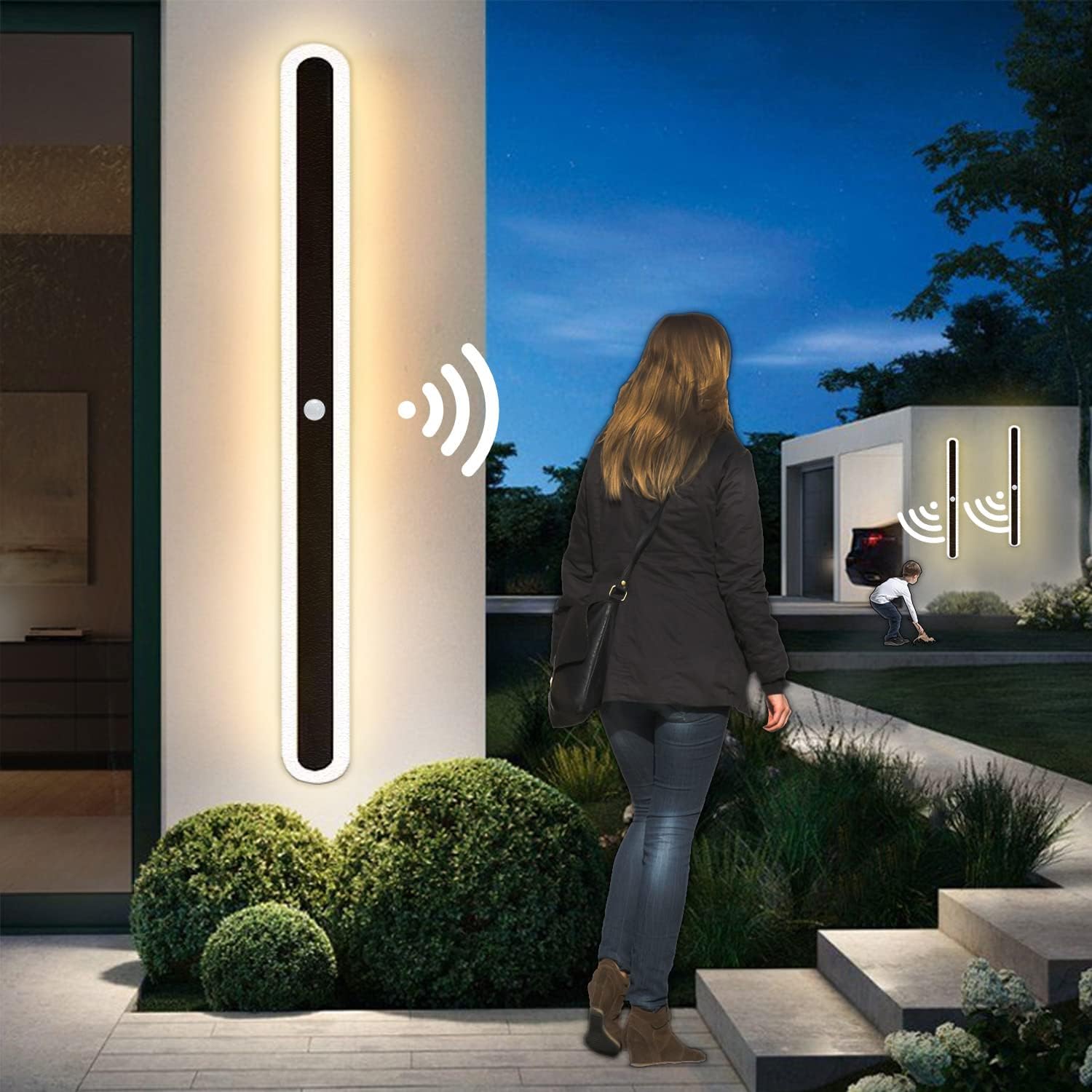 RYELEIN Lámpara de pared con sensor de movimiento para exteriores, 40 W, impermeable, para montaje en pared, lámpara de pared LED de tira larga para