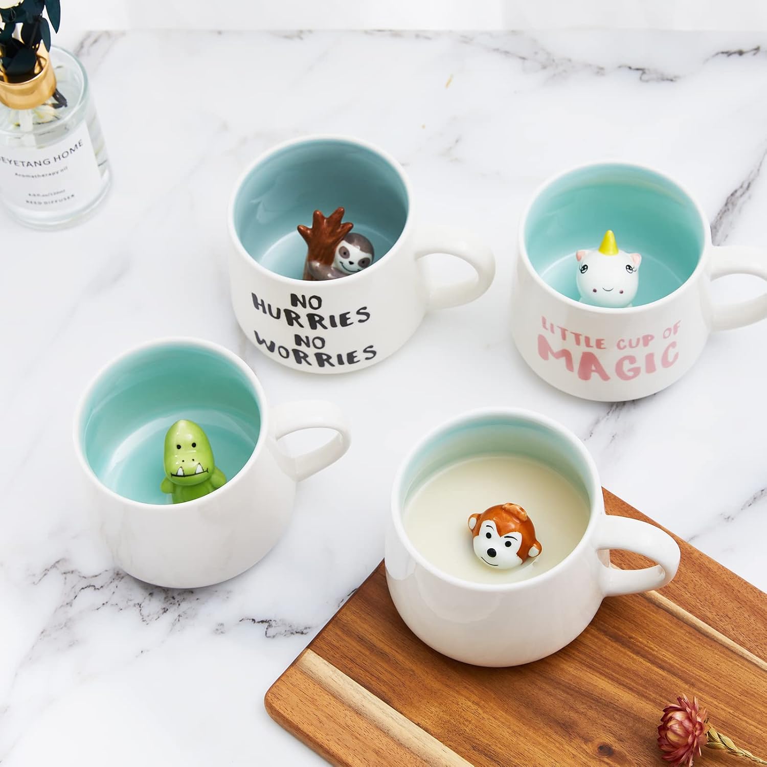 Jeuhoue Taza de cerámica de dinosaurio oculta en el interior de animales 3D, 12 onzas, bonita taza para Navidad, cumpleaños, regalos del día de San