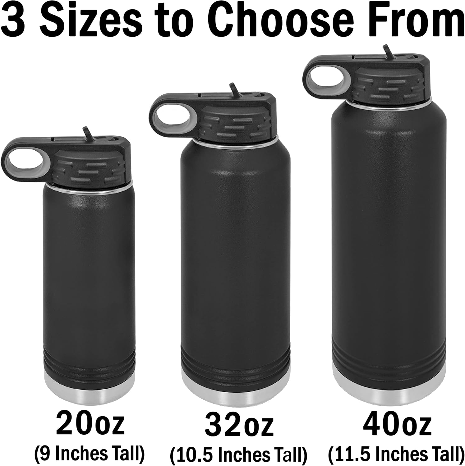 LaserGram Botella de agua con tapa abatible de doble pared de 20 onzas con pajilla, pelota de fútbol, grabado personalizado incluido (negro)