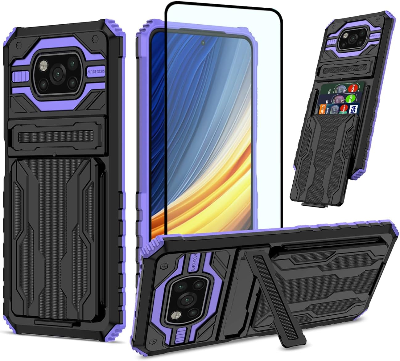 GTBDEKI Funda de teléfono para Xiaomi Poco X3 NFCPoco X3 ProPoco X3 con protector de pantalla, cartera desmontable titular de tarjeta de crédito con