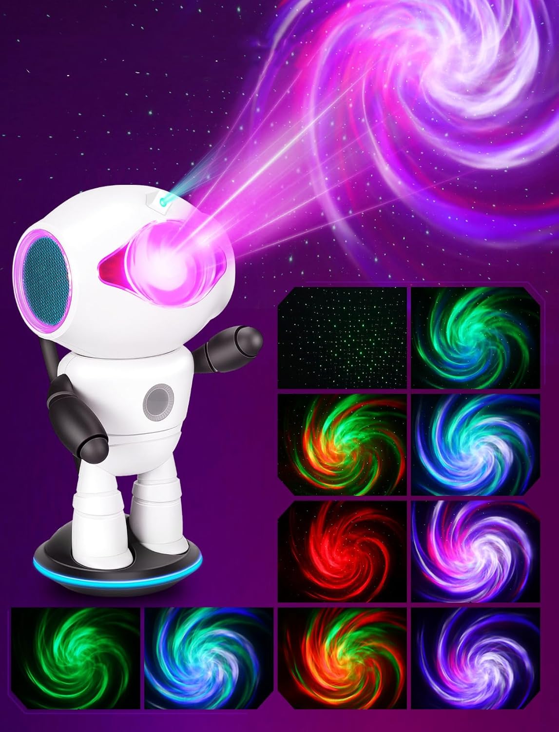 Astronauta Star Galaxy Proyector de luz, proyector de galaxia, luz nocturna con altavoz Bluetooth y robot, calcomanías de garabatos de bricolaje de