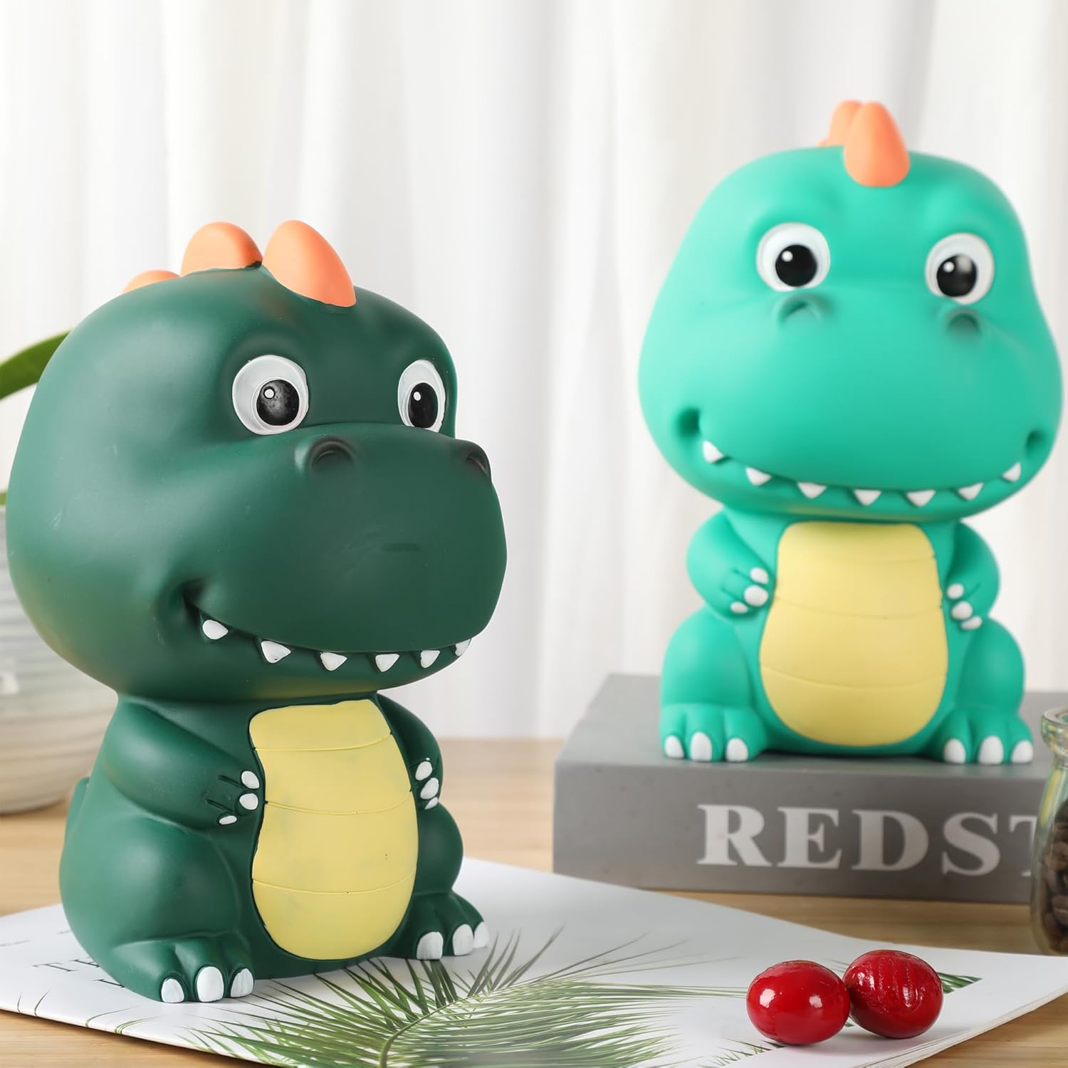 H&W Banco de dinero de dinosaurio con bonita cabeza grande, alcancía de tiranosaurio Rex inastillable, primer banco de monedas, el mejor cumpleaños