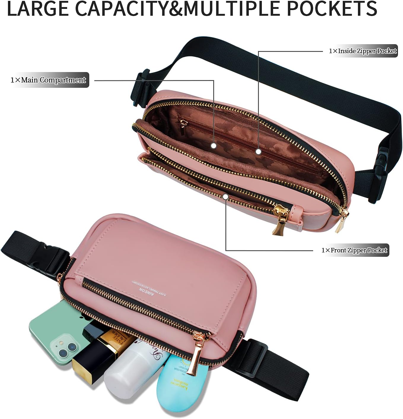 Riñonera para mujer, riñonera de cuero a la moda para hombres y niñas, talla grande, con correa ajustable, impermeable, lindas bolsas de cadera para