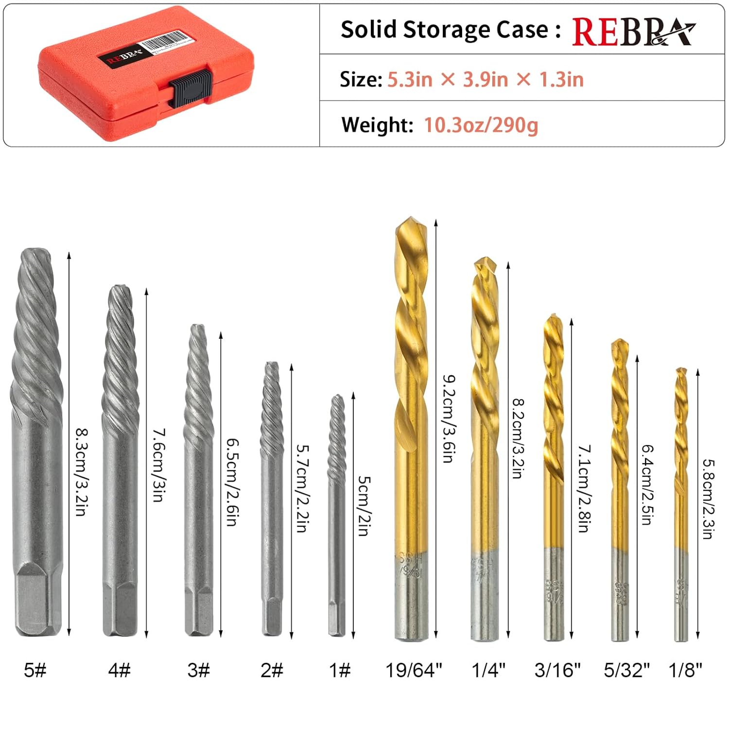 REBRA Extractor de tornillos y juego de brocas para mano izquierda, kit de taladro de acero HSS de cobalto invertido fácil de quitar, redondeado,