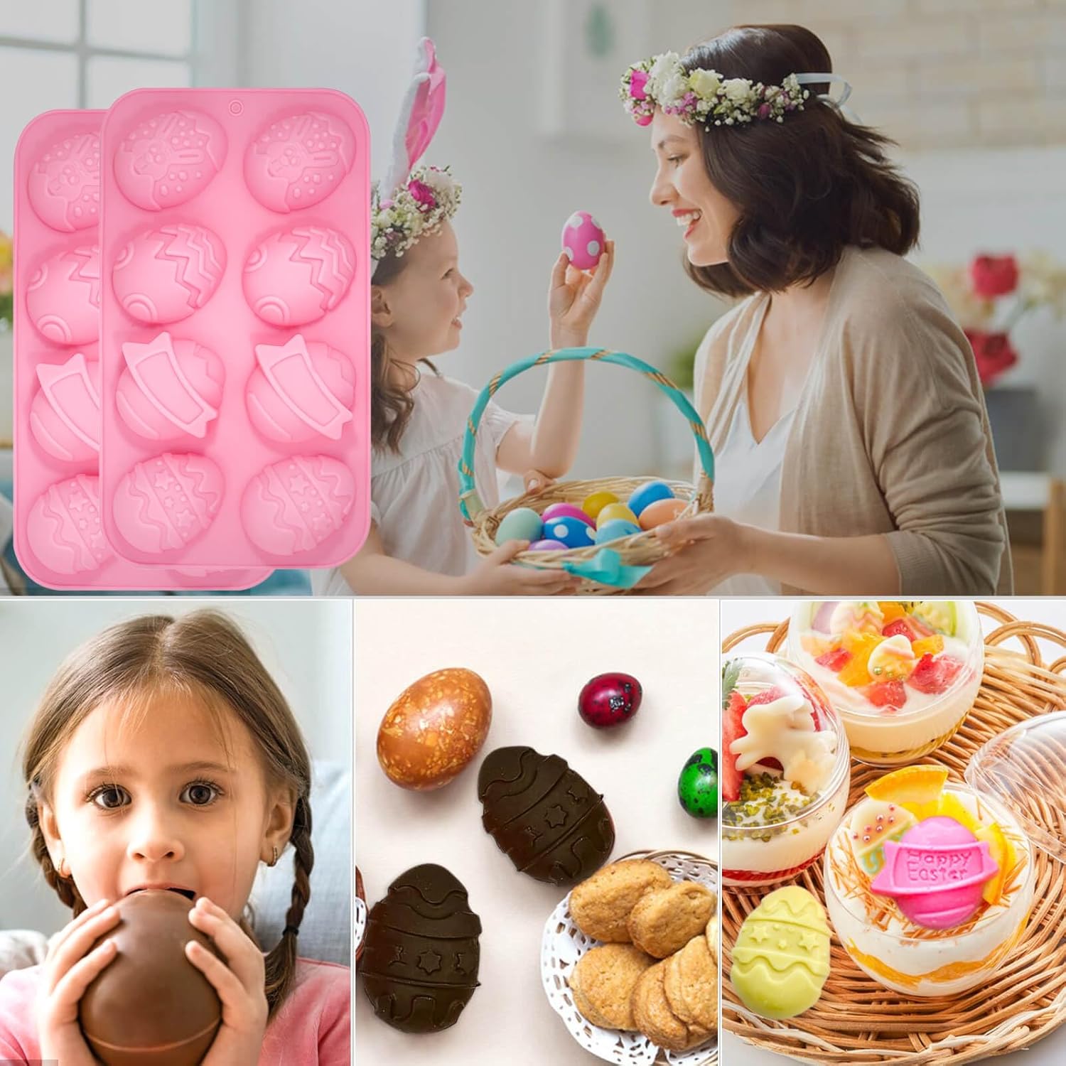 Moldes de silicona de Pascua para hornear, moldes de silicona de Pascua para pudín hechos a mano, jabones de chocolate, gelatinas, cubitos de hielo