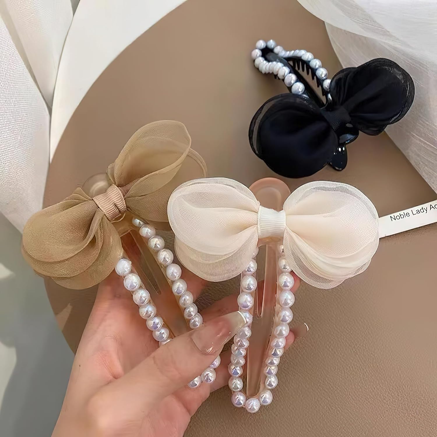Pinzas para el cabello con lazo de perlas, pinzas para el cabello con diamantes de imitación blancos para mujeres, niños, adolescentes, accesorios