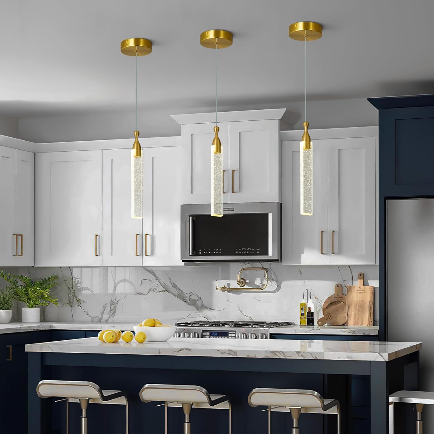 LBSQJ Pendant Lights Kitchen Island Kitchen Light Fixtures Ceiling Dimmable LED Modern Gold Mini Pendant Light Bubble Crystal Pendant Lighting for