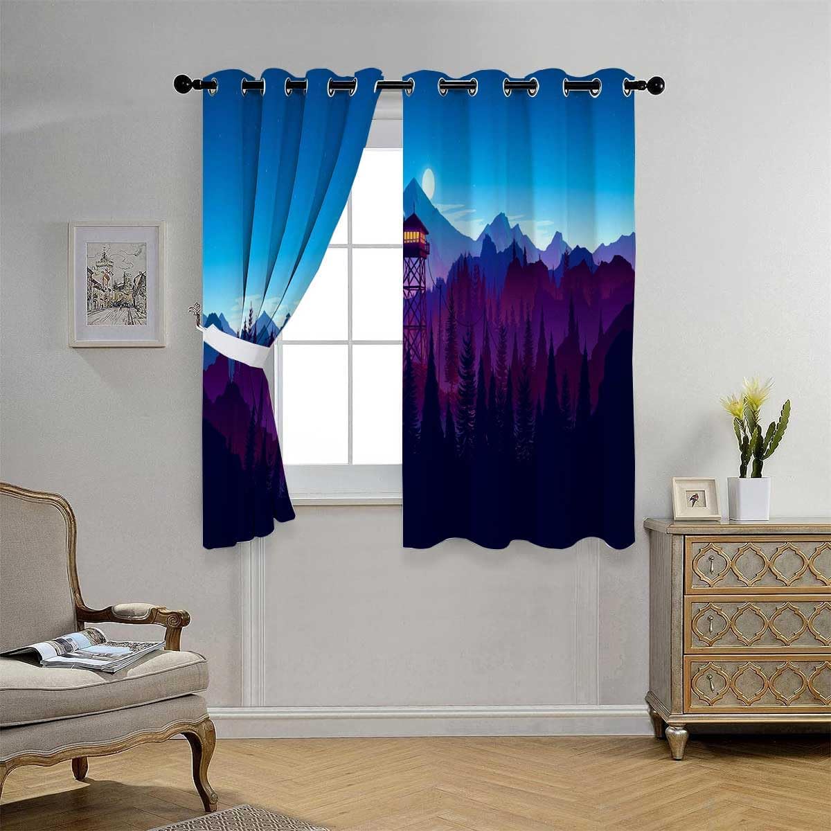 Acoustic Curtains Scenic Landscape Thermal Door Cover Cortinas para Ventanas De Cuarto 63Inch Width by 80Inch Length,2 Panels