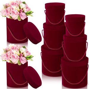 6 cajas redondas de terciopelo con tapas, caja de regalo de terciopelo de San Valentín con asa para arreglos de regalo de flores de lujo, boda, 6 cajas redondas de terciopelo con tapas, caja de regalo de terciopelo de San Valentín con asa para arreglos de regalo de flores de lujo, boda,