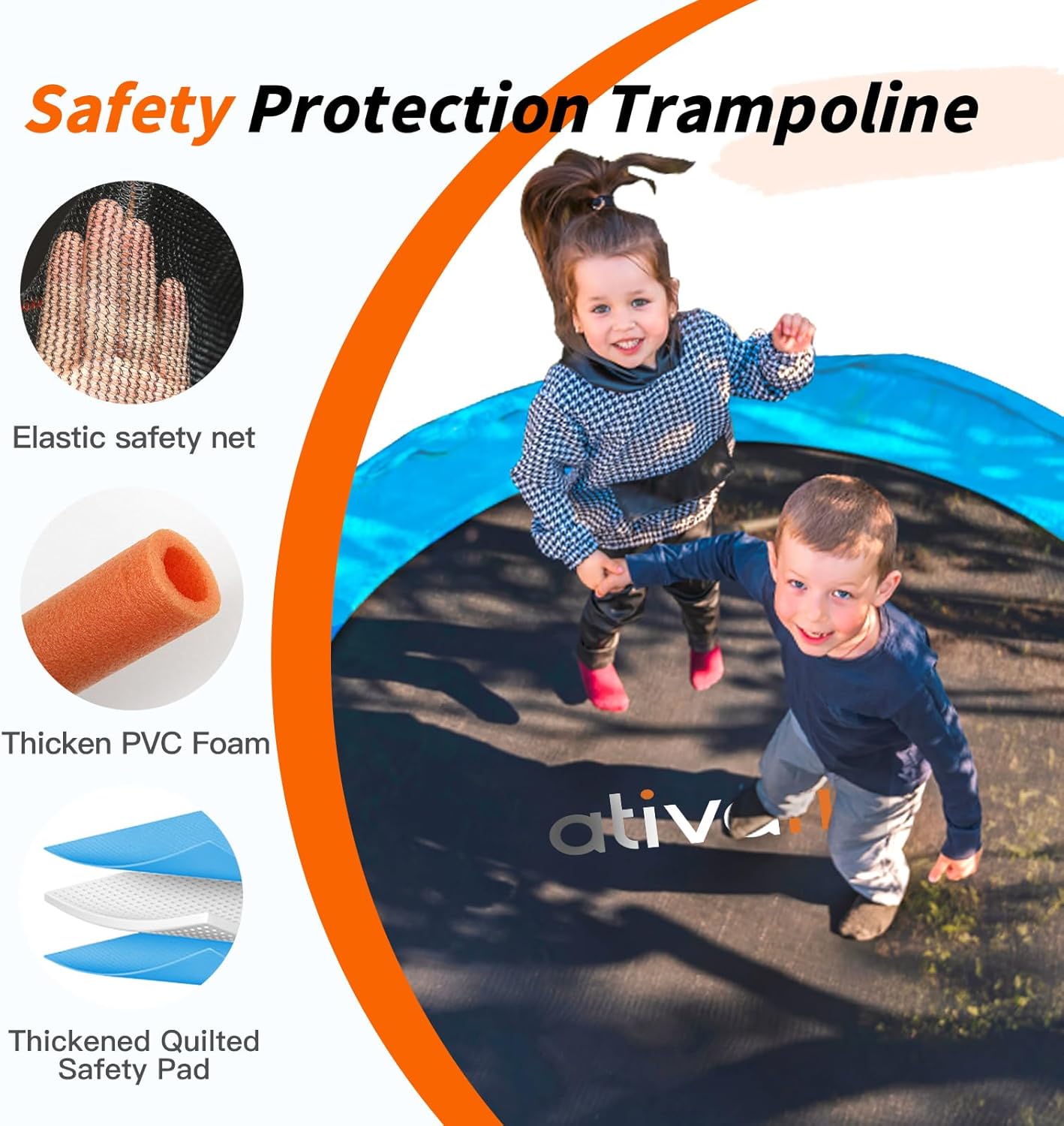 Ativafit Trampolín de rebote de 60 pulgadas para interiores y exteriores para niños de 1 a 8 años, trampolín recreativo de 5 pies con red de