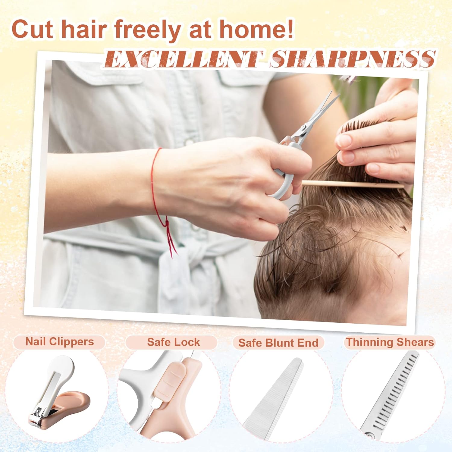 Tijeras de pelo para bebés, kit de corte de pelo y uñas, manicura y pedicura, juego de cortaúñas, lima de uñas, tijeras de adelgazamiento para