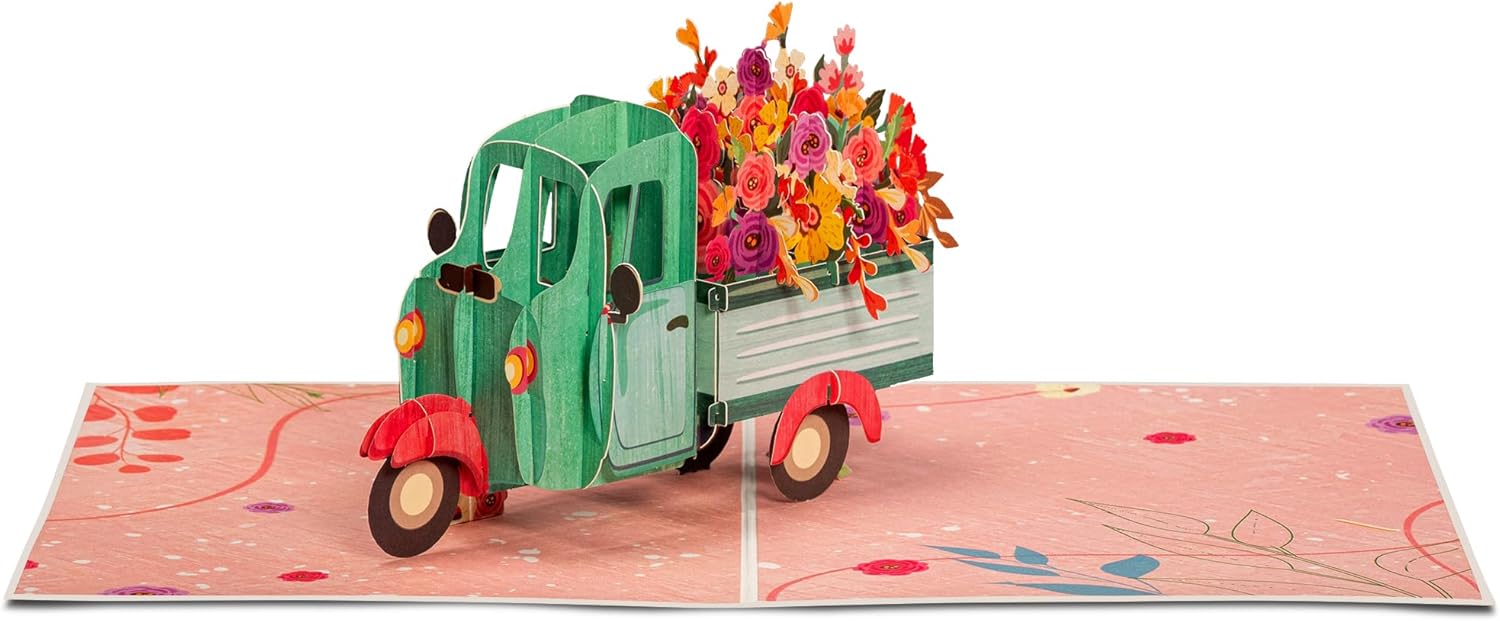 Frndly by Paper Love, tarjeta desplegable de camión de flores vintage, para verano, cumpleaños, gracias, mejorarse, día de la madre, día de San