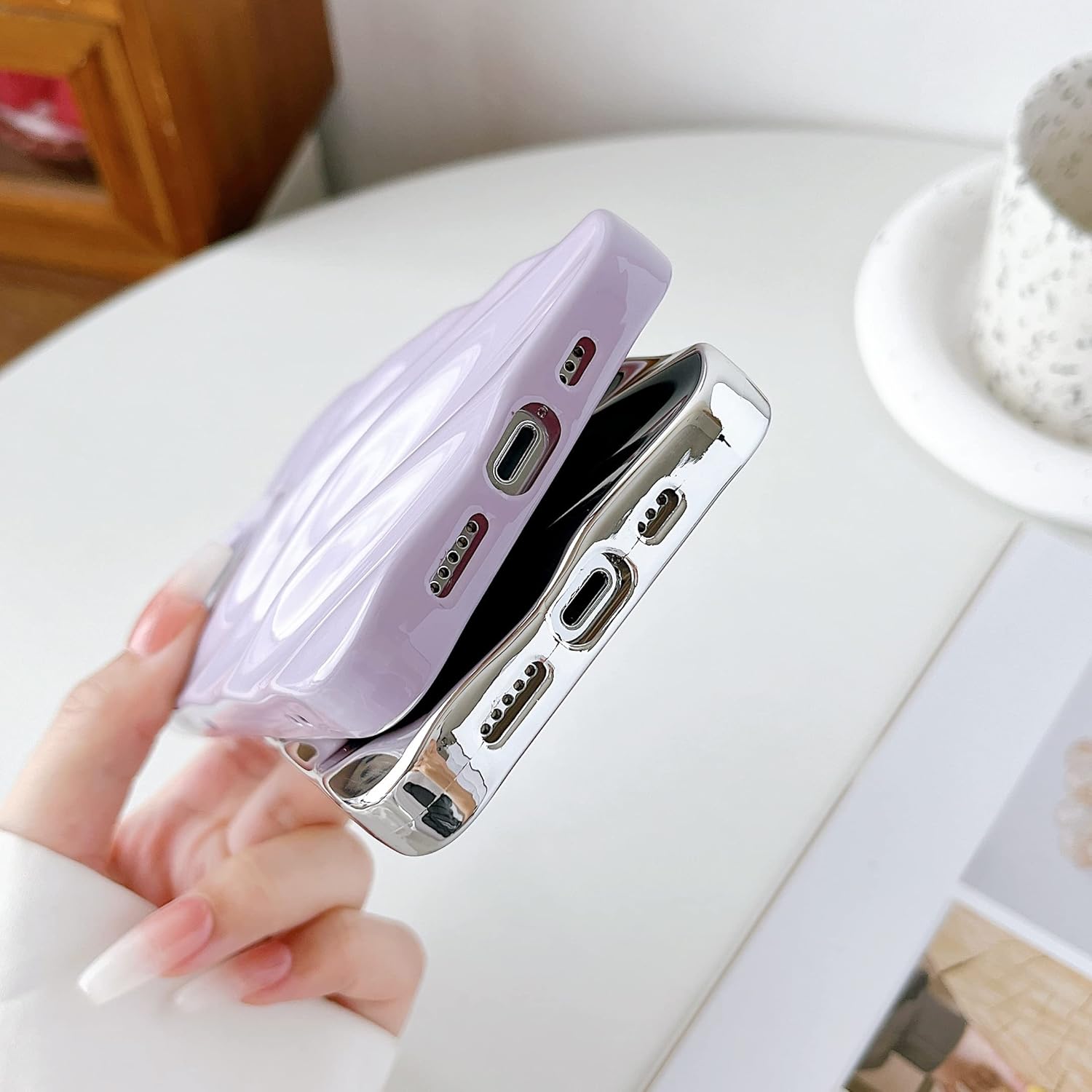 Skyseaco Funda de teléfono compatible con iPhone 13 Pro, diseño de forma de ondulación de agua 3D, protección de lente de cámara, a prueba de