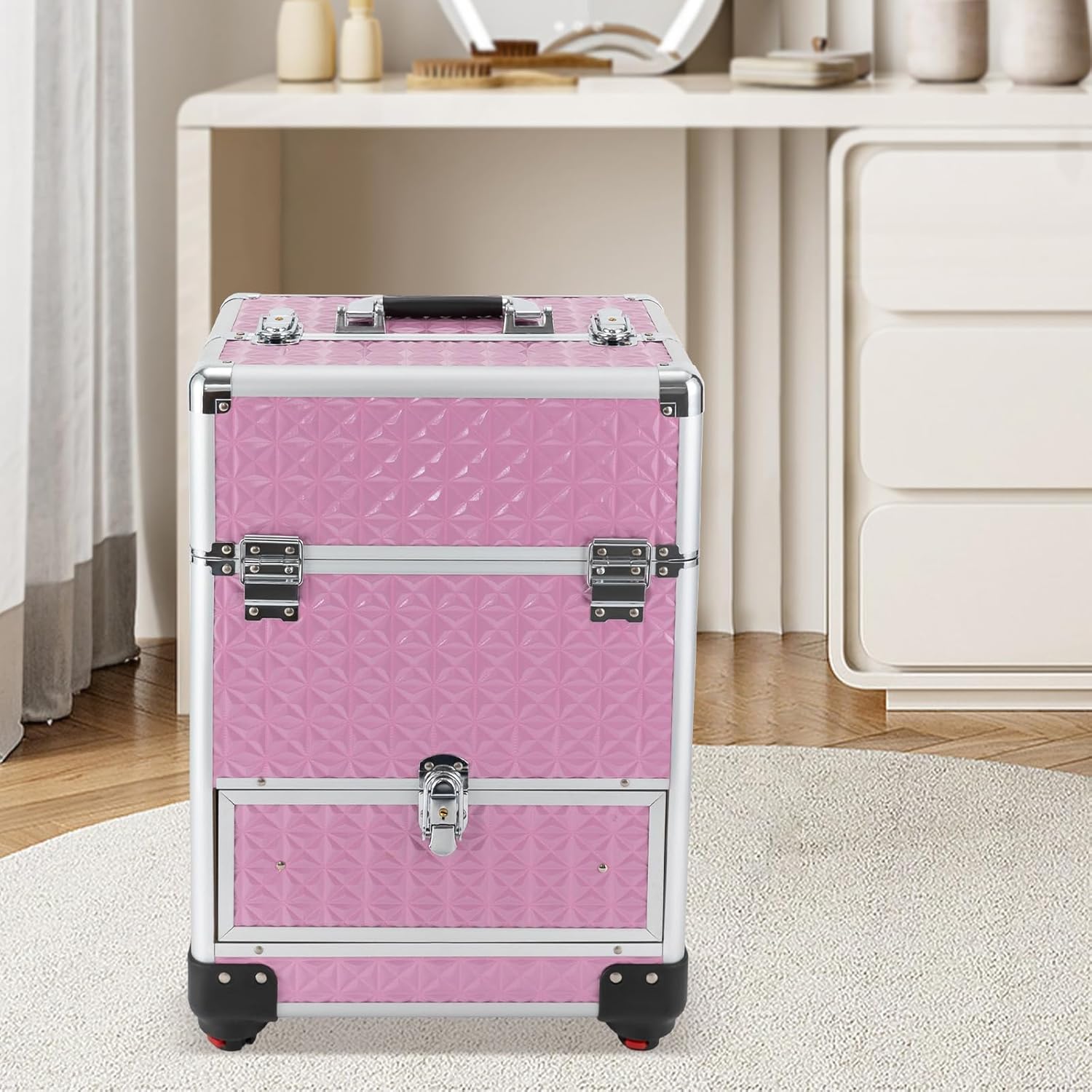 LyeXD Carro de almacenamiento cosmético rodante profesional, Rosado, Moderno