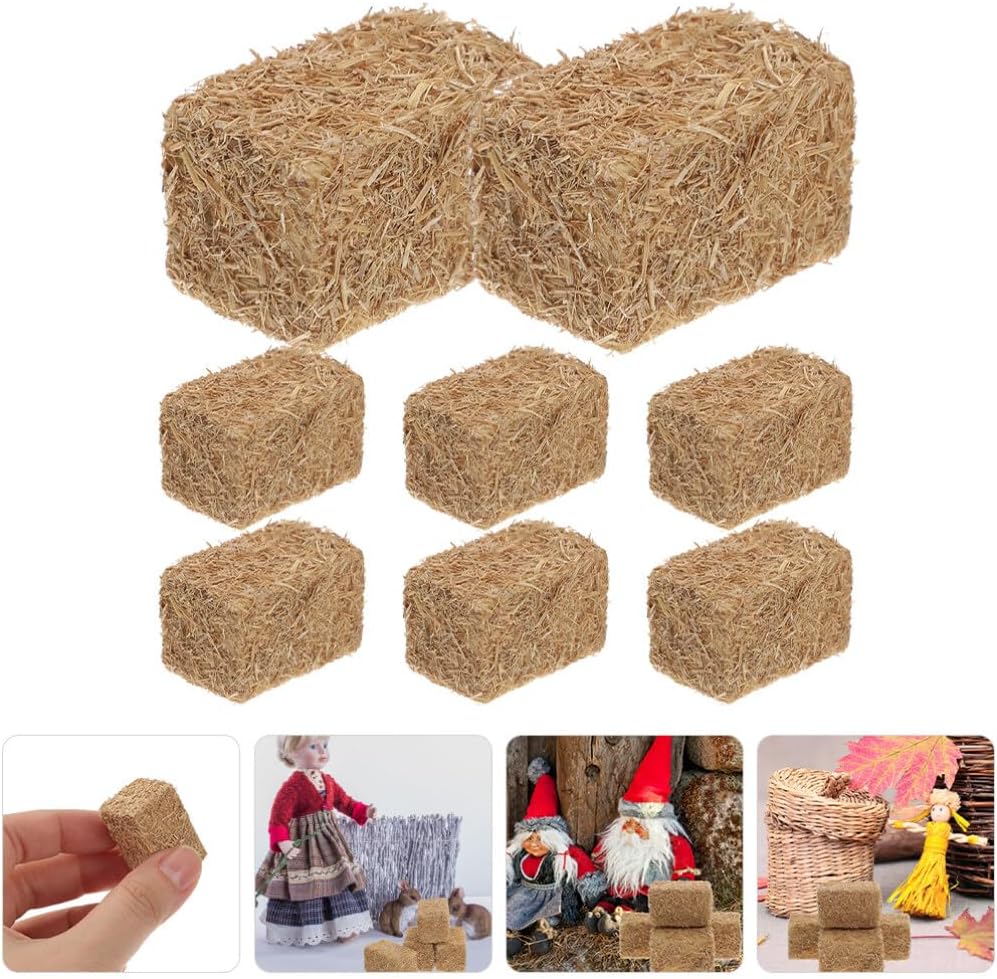 Unomor 8 piezas de pajar simulado accesorios de Navidad decoraciones de pastel de Navidad pequeñas balas de paja decoración de casa de muñecas en