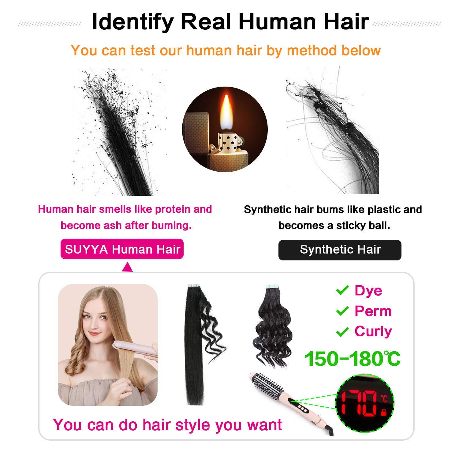SUYYA – Extensiones de cabello humano adhesivas extensiones de cabello adhesivas, invisibles, lacias y sin costuras 20 unidades de 1.76 onzas, 18