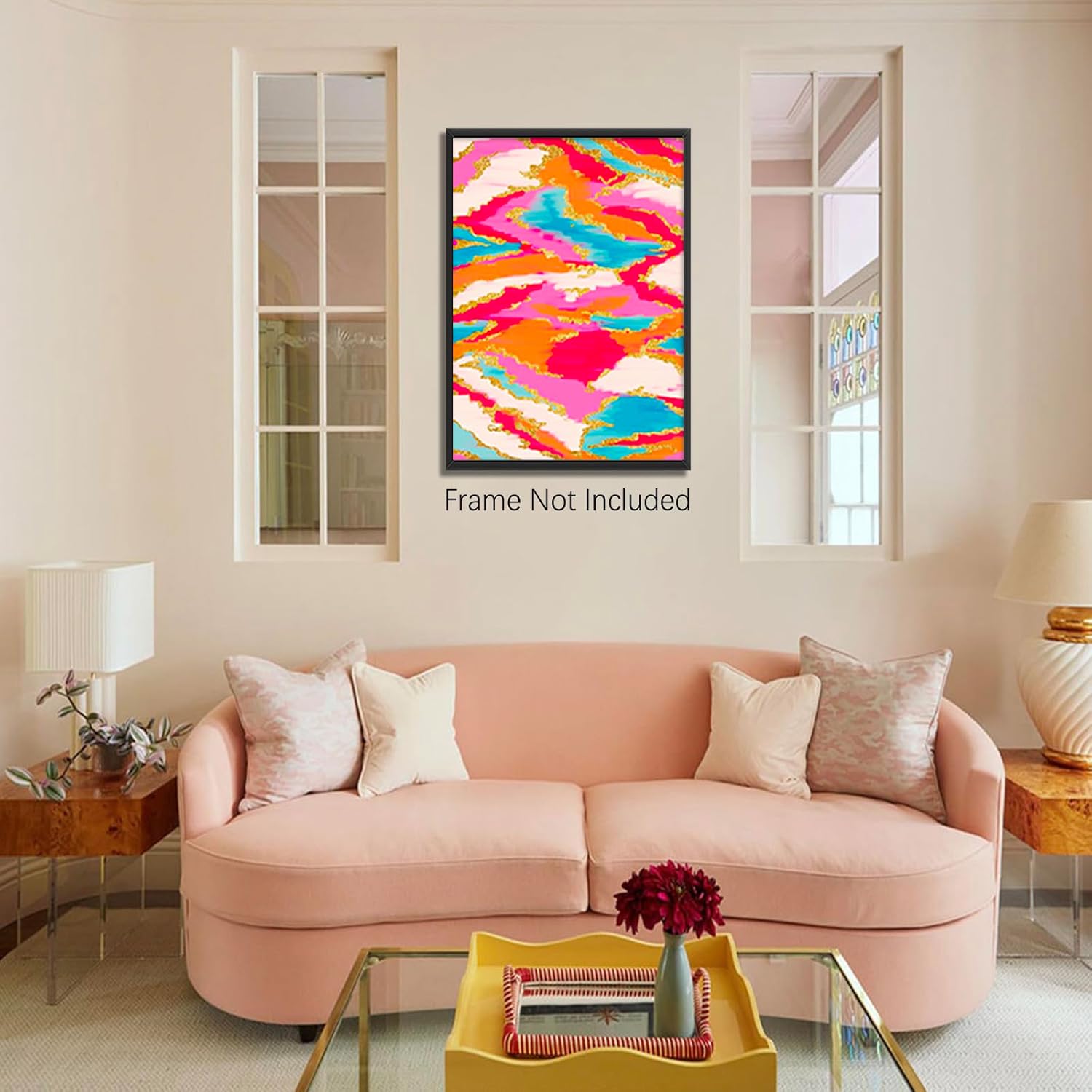 BNGFDV Pintura abstracta rosa y azul, decoración de habitación preparada, lienzo vibrante, arte de pared, decoración de dormitorio universitario,