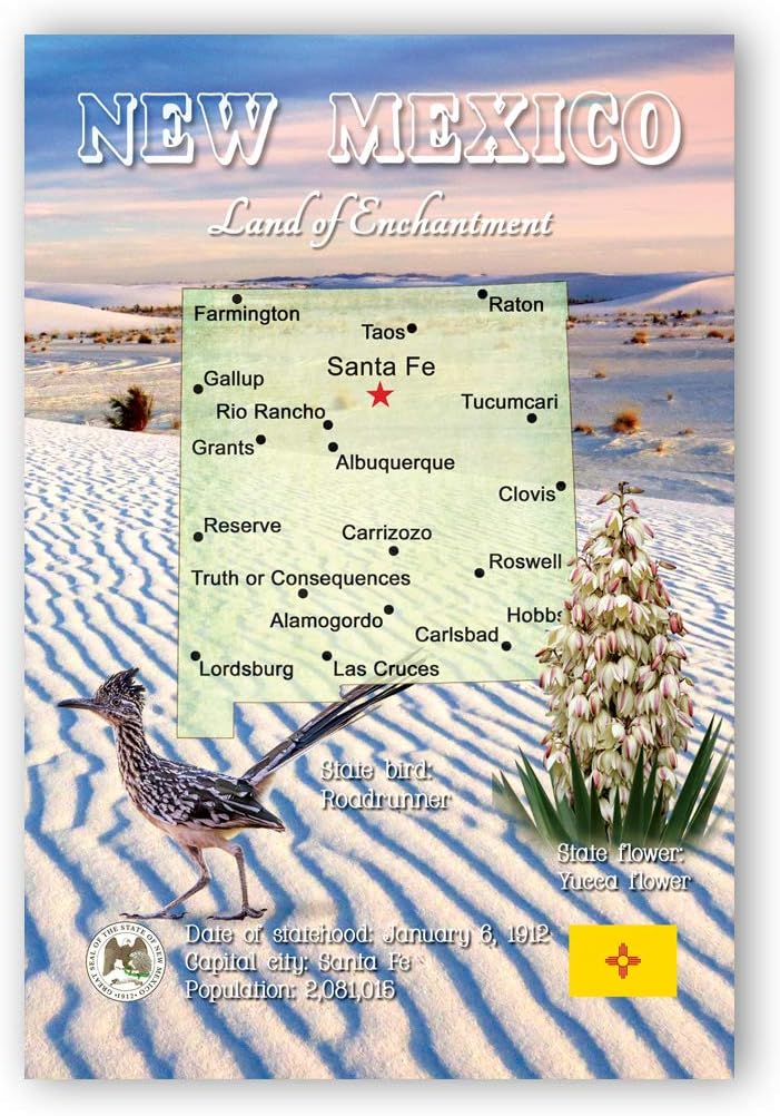 NUEVO MÉXICO MAP juego de postales de 20 postales idénticas. Tarjetas postales de mapa del estado de MN. Fabricado en Estados Unidos.
