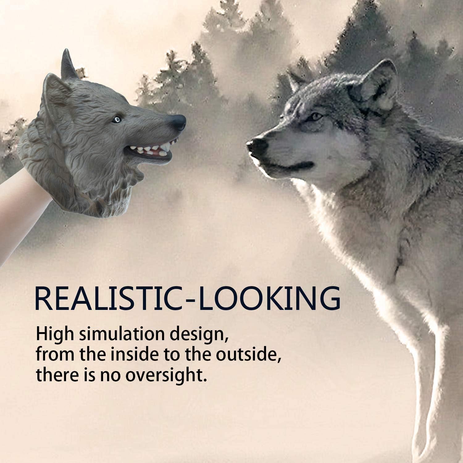 Gemini&Genius Marioneta de mano de animal para niños, figura de acción realista de goma suave, juguetes de juego de rol (lobo)