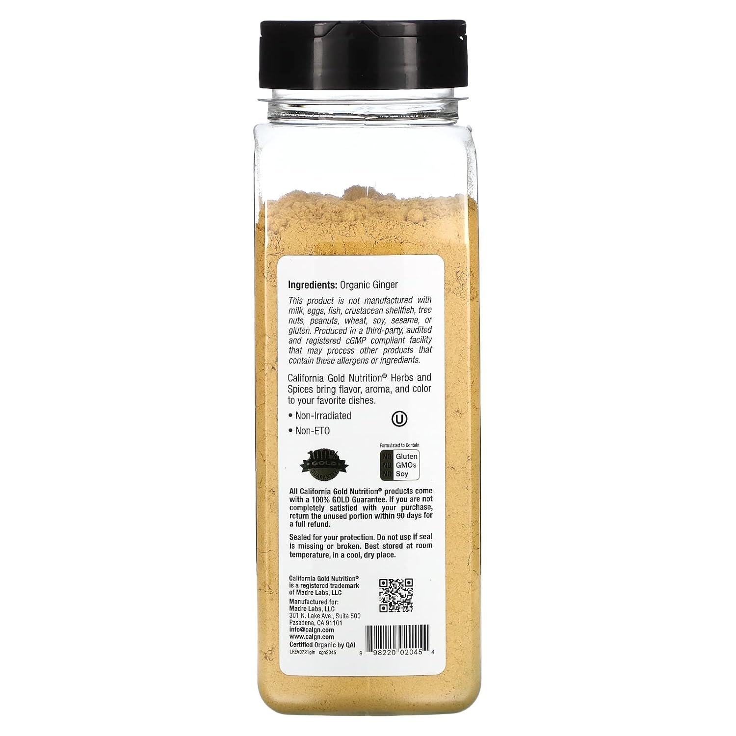 California Gold Nutrition Alimentos, Jengibre orgánico, Molido, 14 oz (396 g)