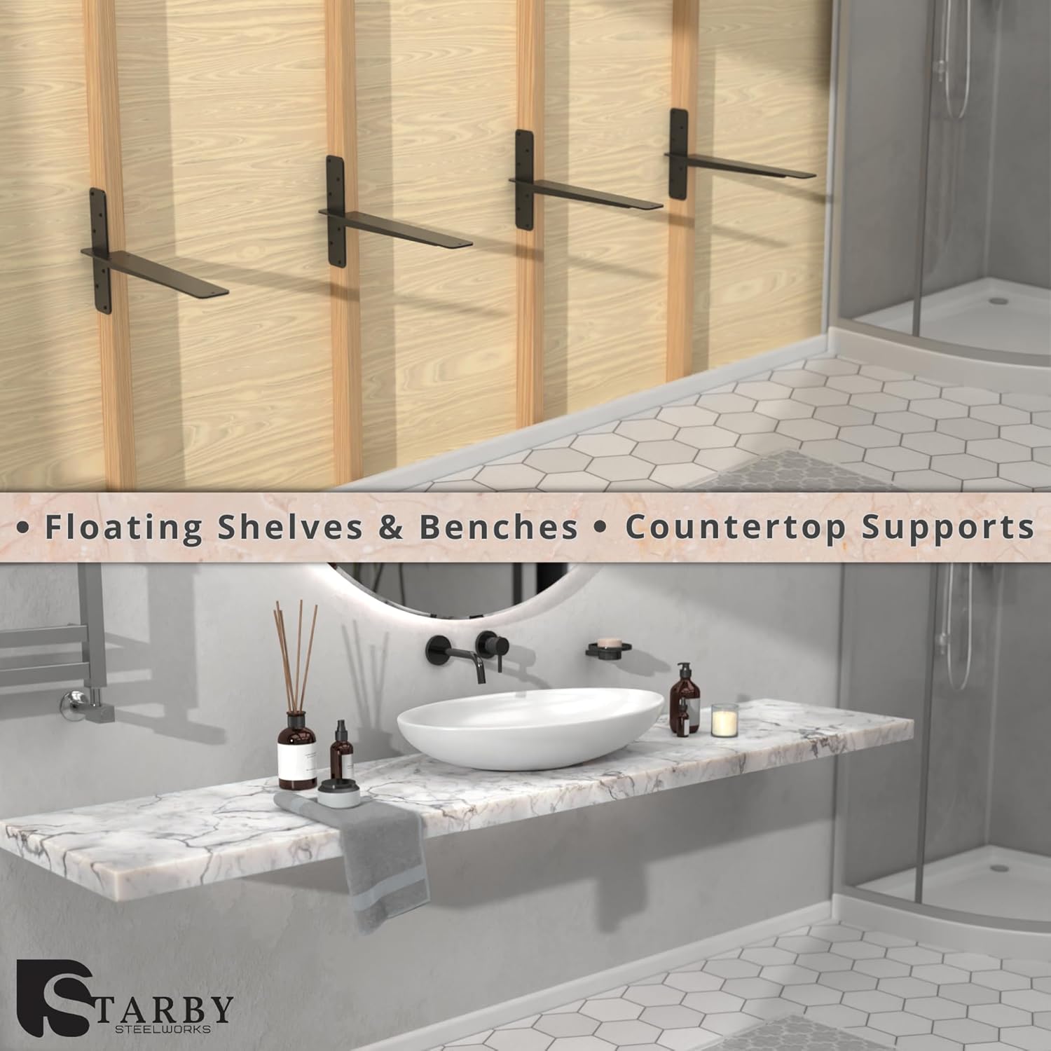 Starby Soporte de granito flotante de alta resistencia  Soporte en T de alta calidad para estanterías voladizas  Soporte fuerte e invisible para