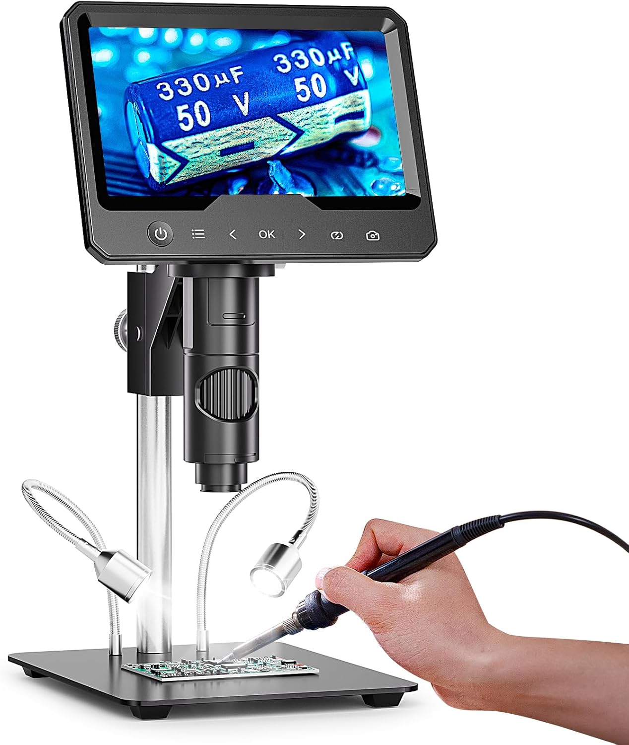 Elikliv EDM701 Pro Microscopio parfocal digital, microscopio de soldadura para reparación electrónica con gran espacio de operación, lupa