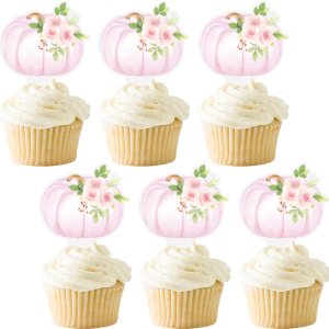 Decoración floral para cupcakes, calabaza, otoño, cumpleaños, baby shower, comida y postre, decoración de calabaza, acuarela, 36 unidades, rosa Decoración floral para cupcakes, calabaza, otoño, cumpleaños, baby shower, comida y postre, decoración de calabaza, acuarela, 36 unidades, rosa
