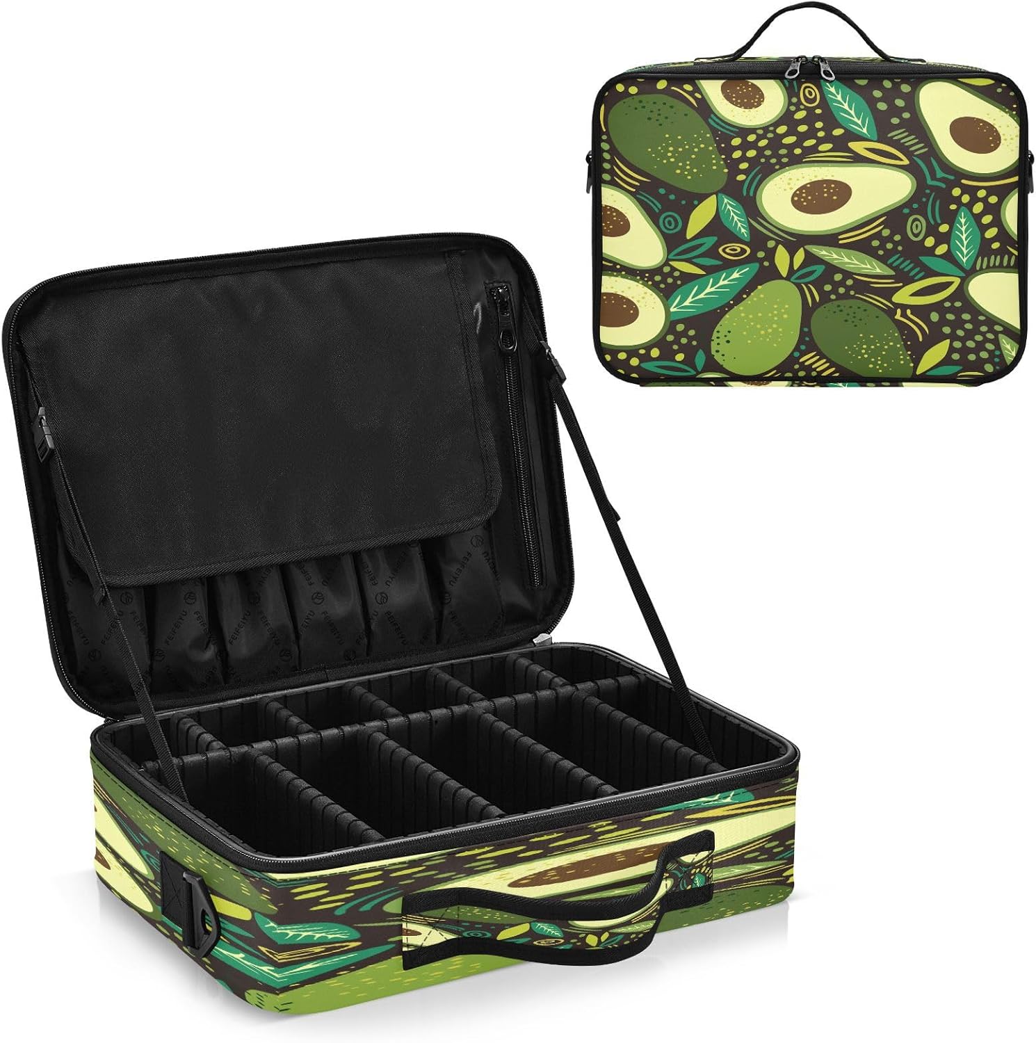 Avocado and Plant Leaf Doodle Dark cosmetic bag makeup bag travel bag for women up bag organizator travel makeup bag bolso para maquillaje men mens
