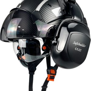 SAFEBUILDER Casco de seguridad con gafas, orejeras de fibra de carbono, para construcción industrial, protección para la cabeza, aprobación ANSI SAFEBUILDER Casco de seguridad con gafas, orejeras de fibra de carbono, para construcción industrial, protección para la cabeza, aprobación ANSI